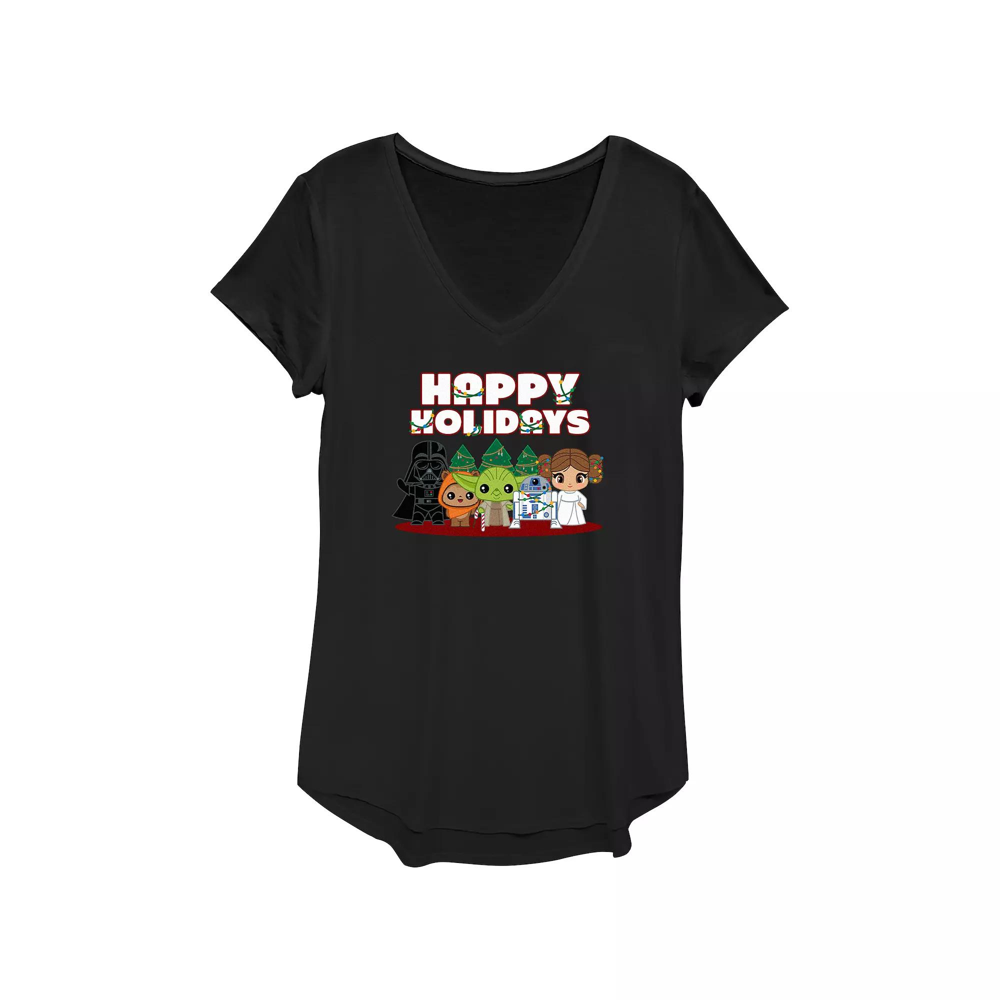 Women's Star Wars Characters Happy Holidays Graphic Tee,  Product Image