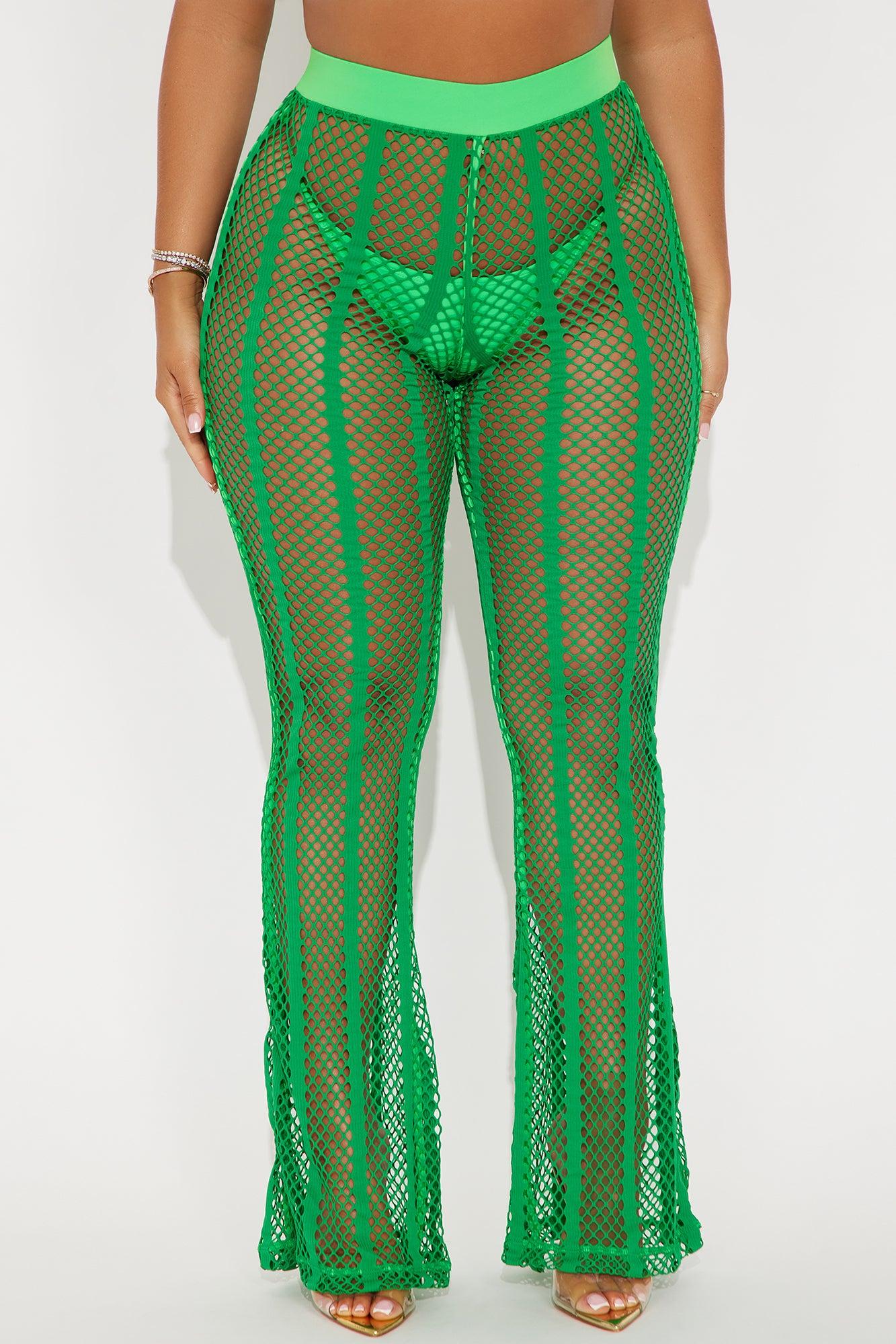 Summer Party Starter Fishnet Cover Up Pants - Green Product Image