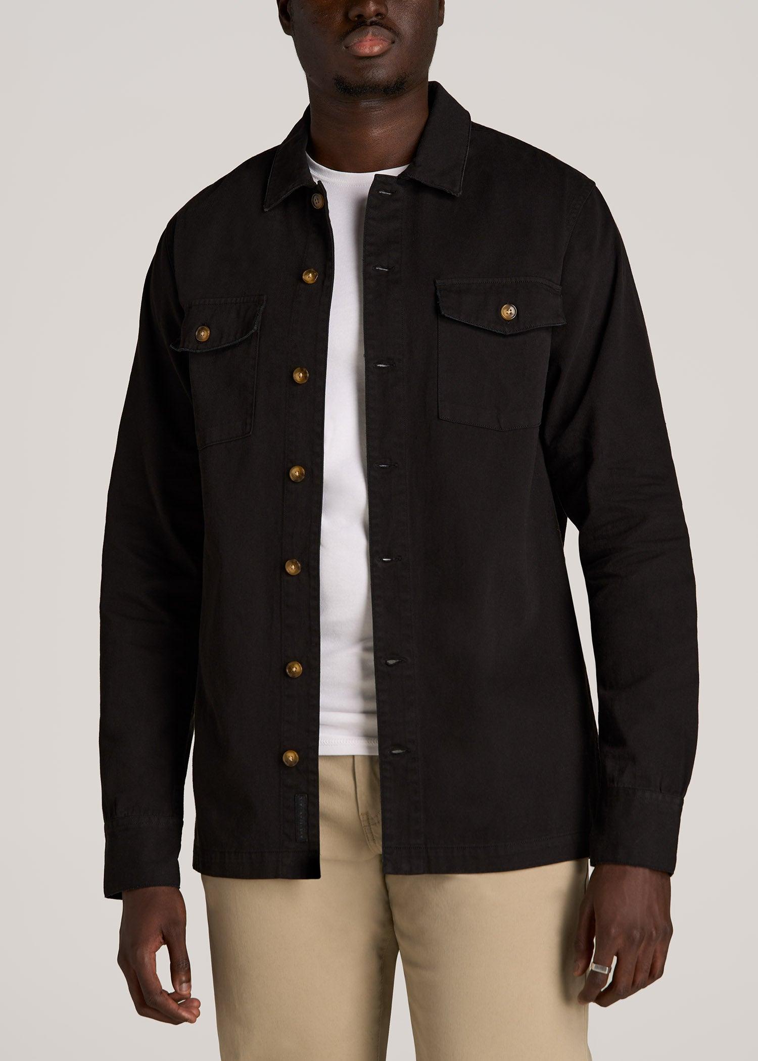 Garment Dyed Lightweight Overshirt For Tall Men in Black Male Product Image