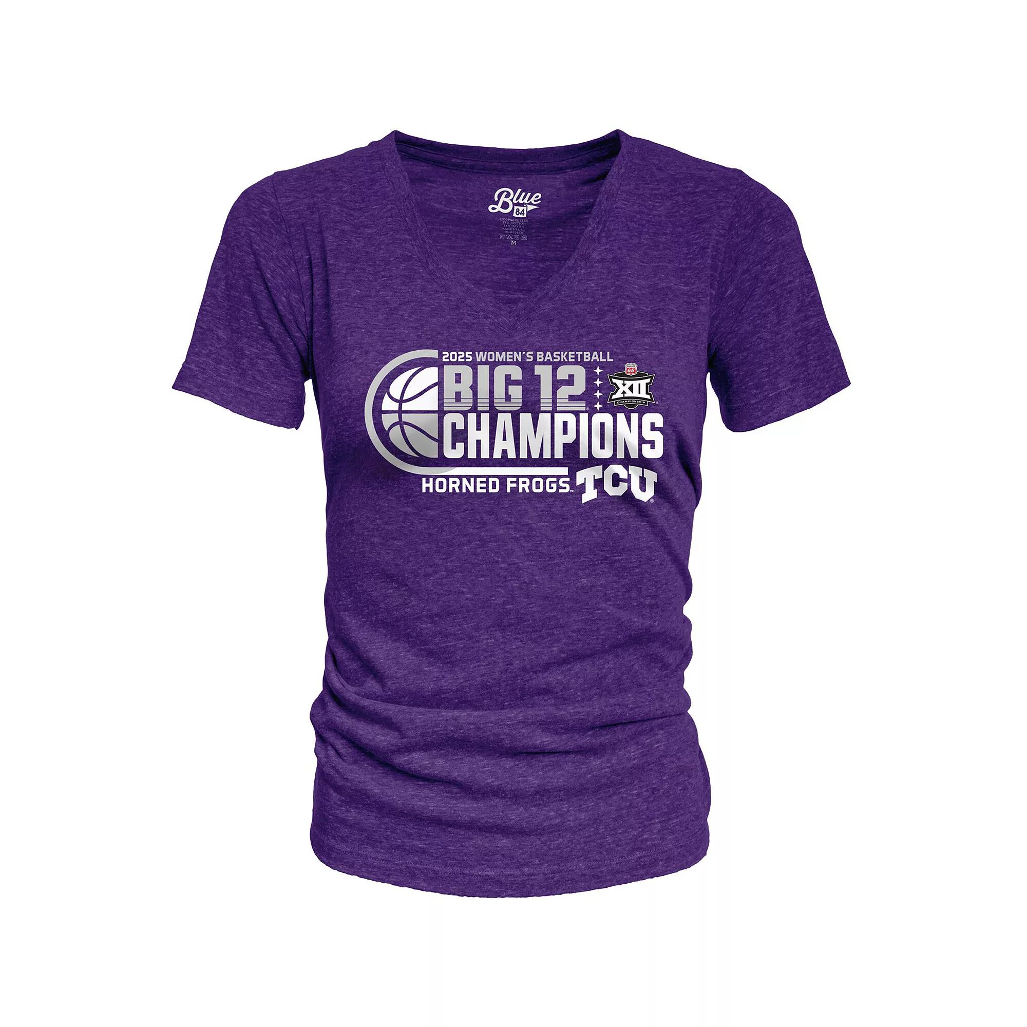 Women's Blue 84 Purple TCU Horned Frogs 2025 Big 12 Women's Basketball Conference Tournament Champions Locker Room Tri-Blend V-Neck T-Shirt, Size: 2XL Product Image