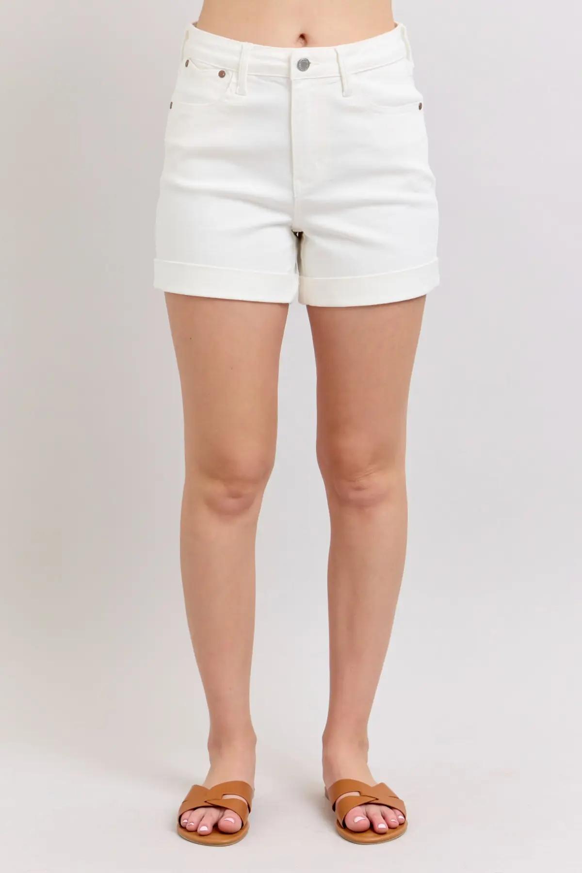 JUDY BLUE HIGH WAIST DOUBLE ROLL CUFF SHORTS Product Image