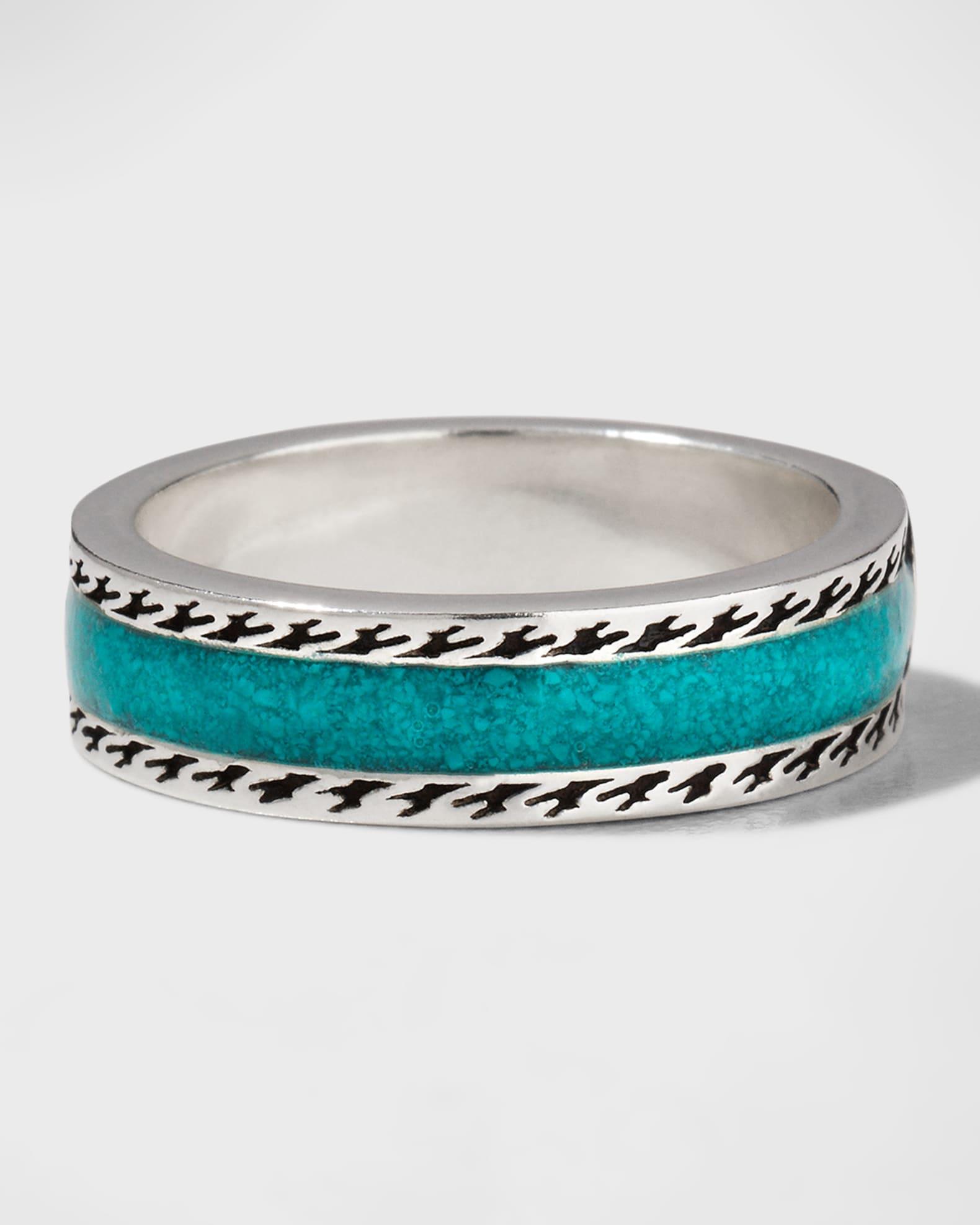 Men's Interlocking G Silver & Enamel Band Ring Product Image