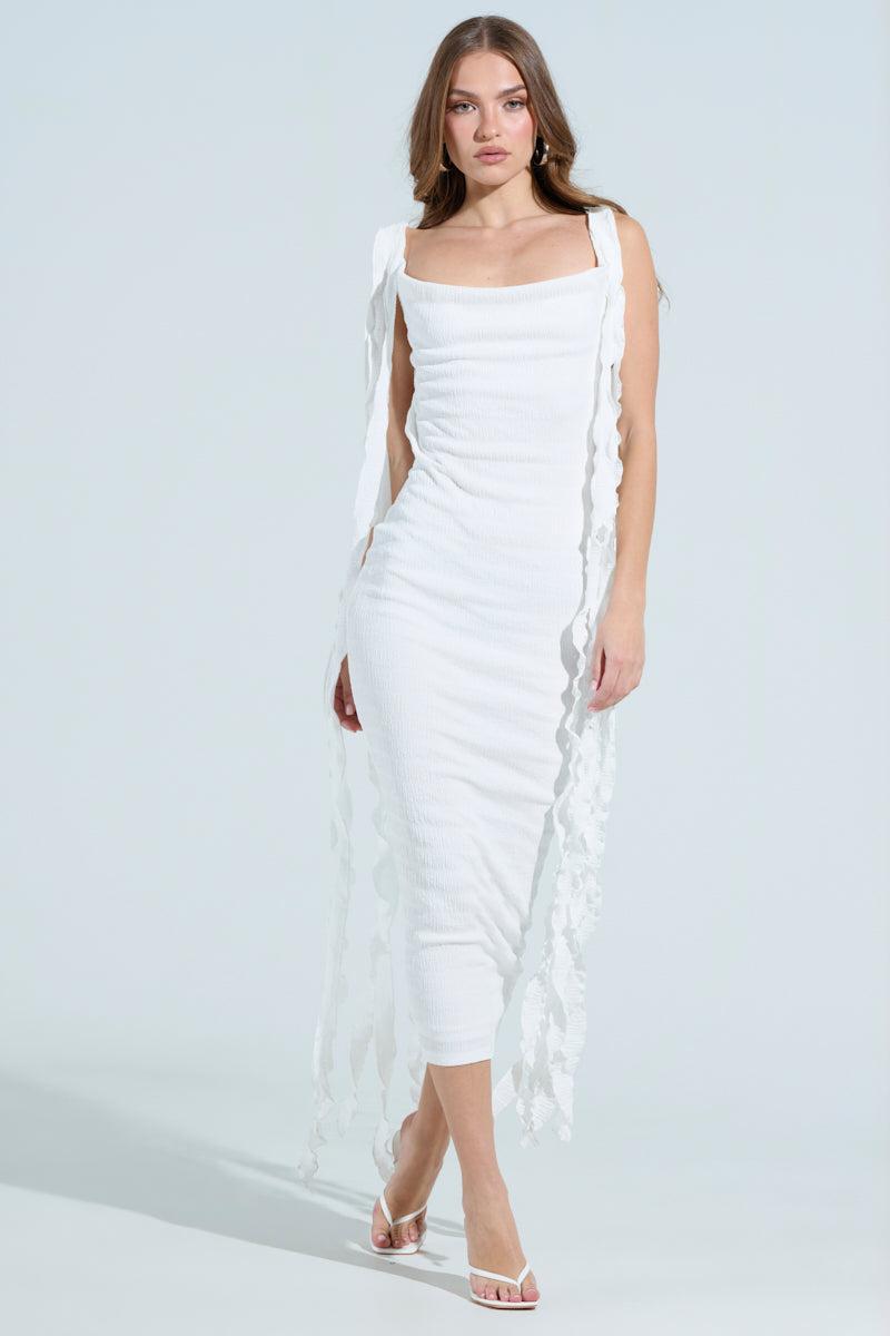 GET LIKE ME BACKLESS MIDI DRESS IN IVORY Product Image