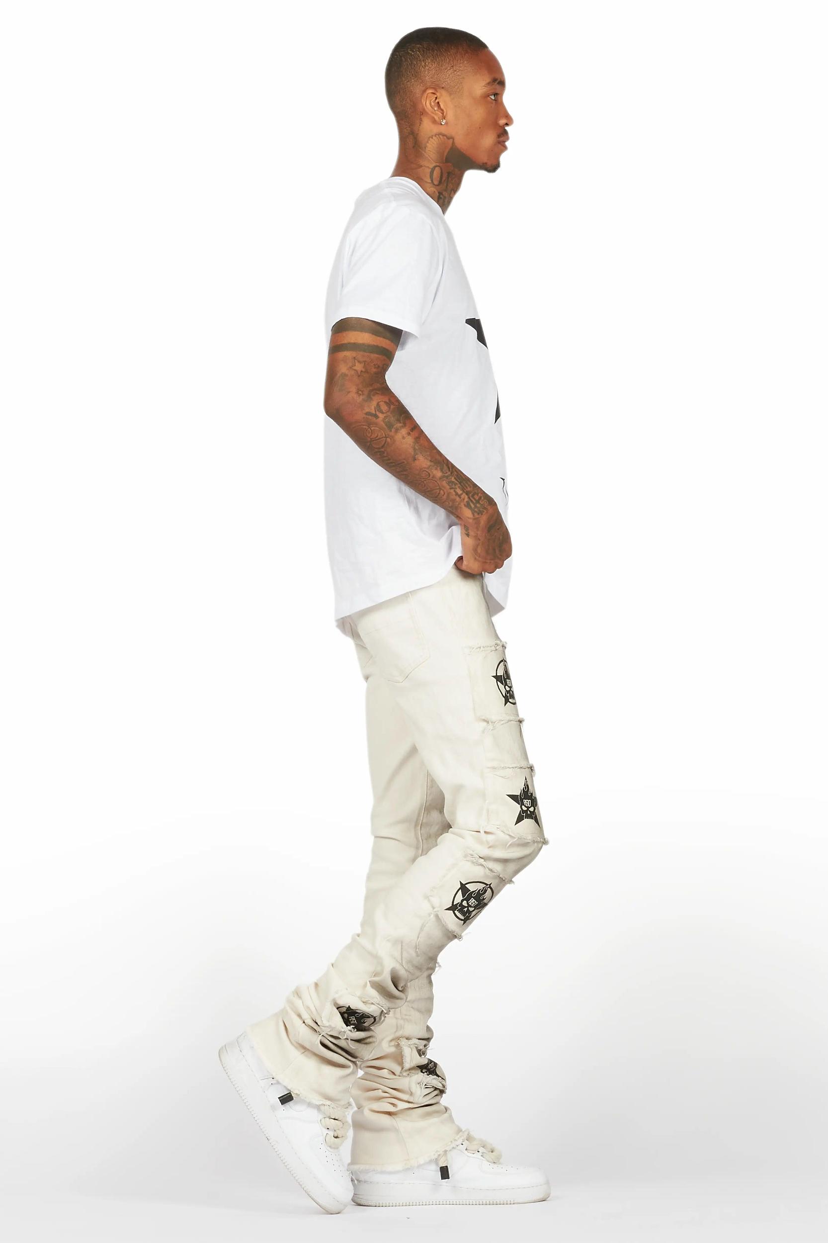 Jadon White/Beige T-Shirt/Super Stacked Flare Jean Bundle Male Product Image