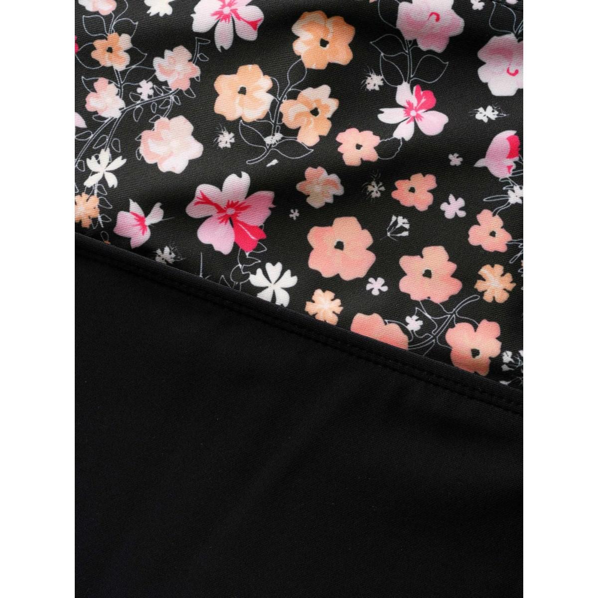 Plus Size Ditsy Floral Patchwork Ruffle Trim One Piece Swimsuit Women's Swimwear Black Beach Gathered Curve Bathing Suits High stretch One Pieces BloomChic 12/L Product Image