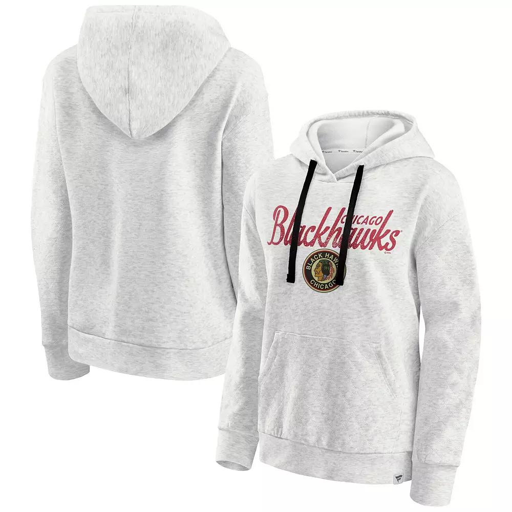 Women's Fanatics Oatmeal Chicago Blackhawks True Classics Quilted Pullover Hoodie,  Product Image