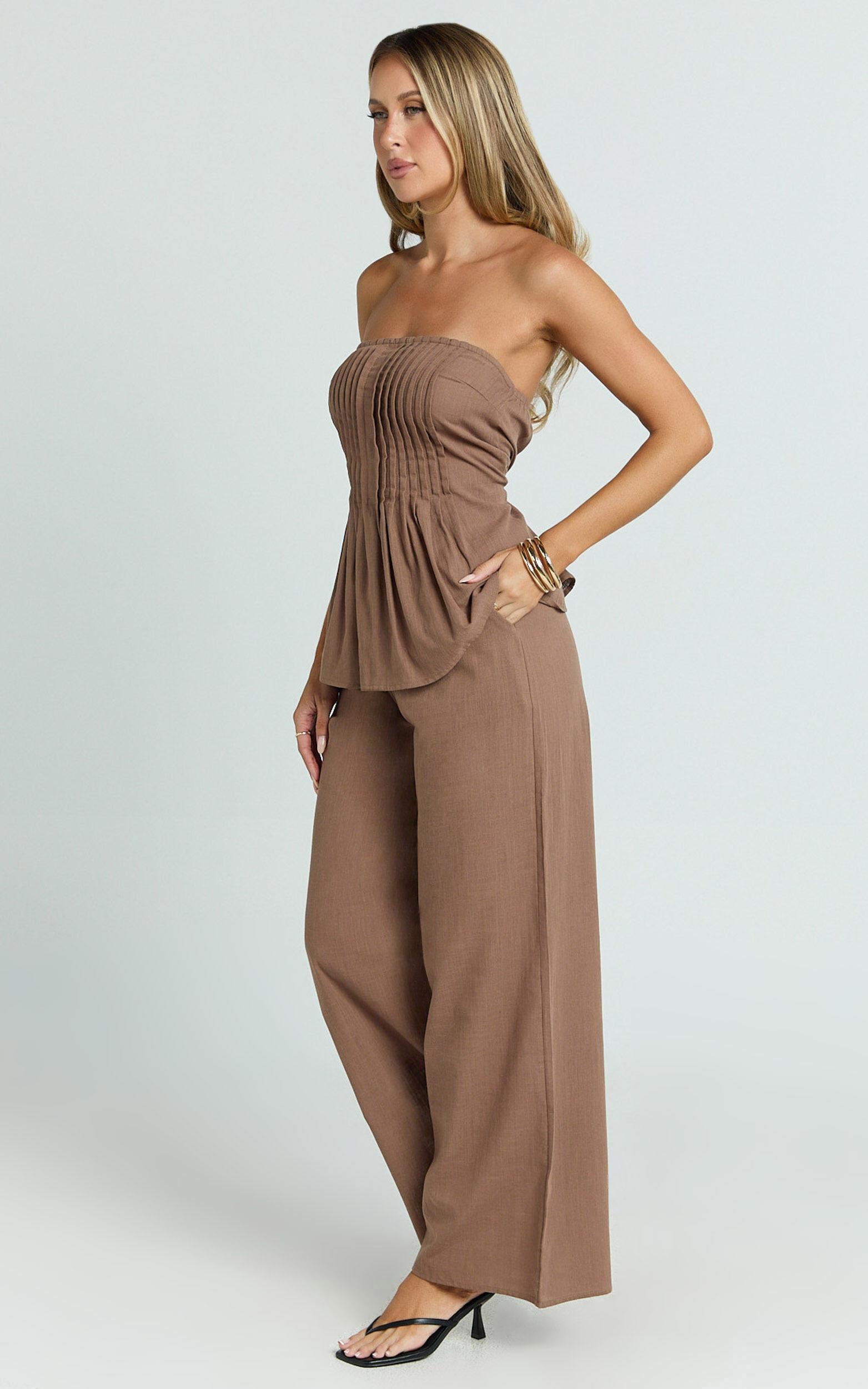 Carli Two Piece Top and Pants Set - Cotton Tube Pant Set in Chocolate Product Image