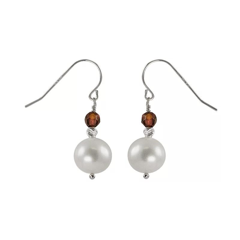 PearLustre by Imperial Sterling Silver Freshwater Cultured Pearl and Garnet Bead Drop Earrings, Women's Product Image
