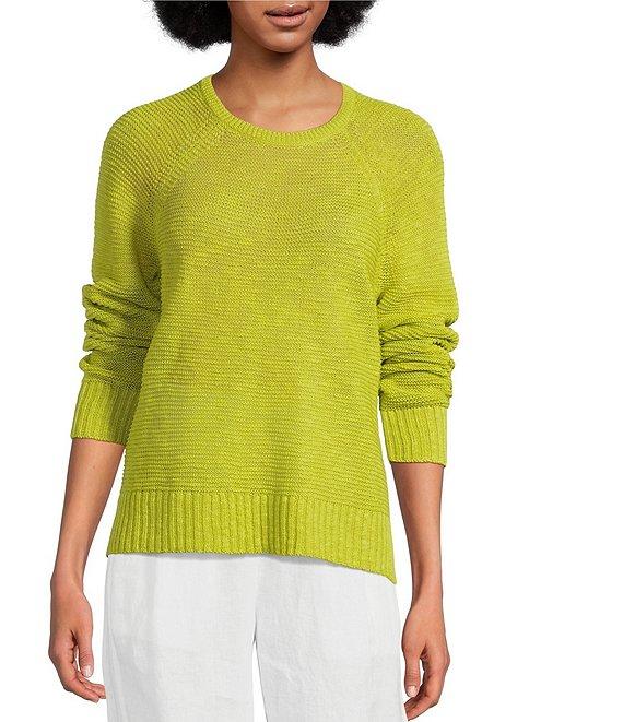 Eileen Fisher Organic Linen Knit Crew Neck Long Raglan Sleeve Sweater Product Image