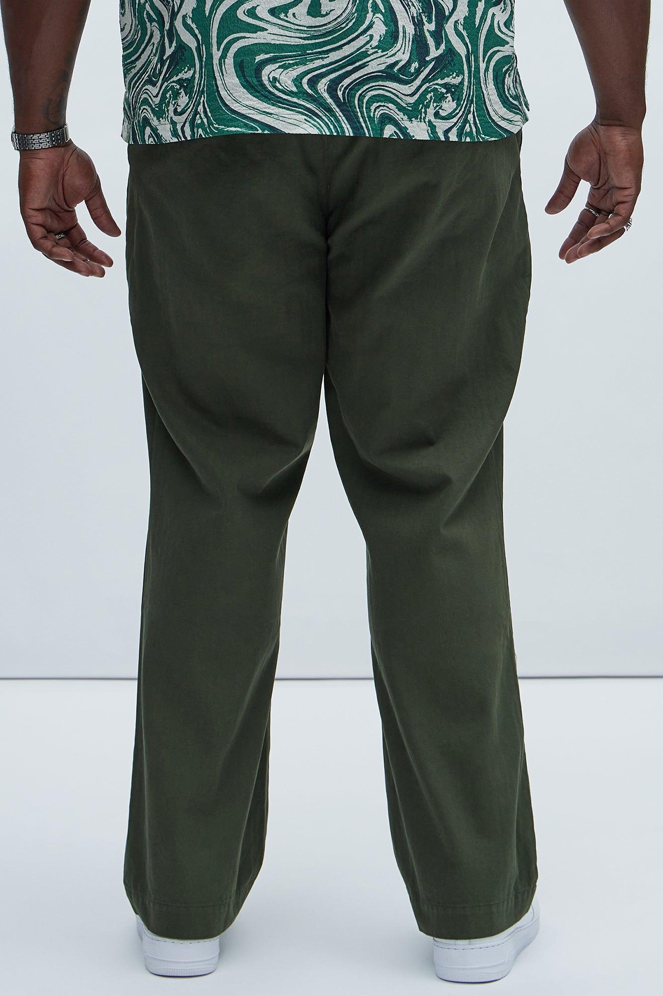 Berry Herringbone Straight Pants - Olive Product Image