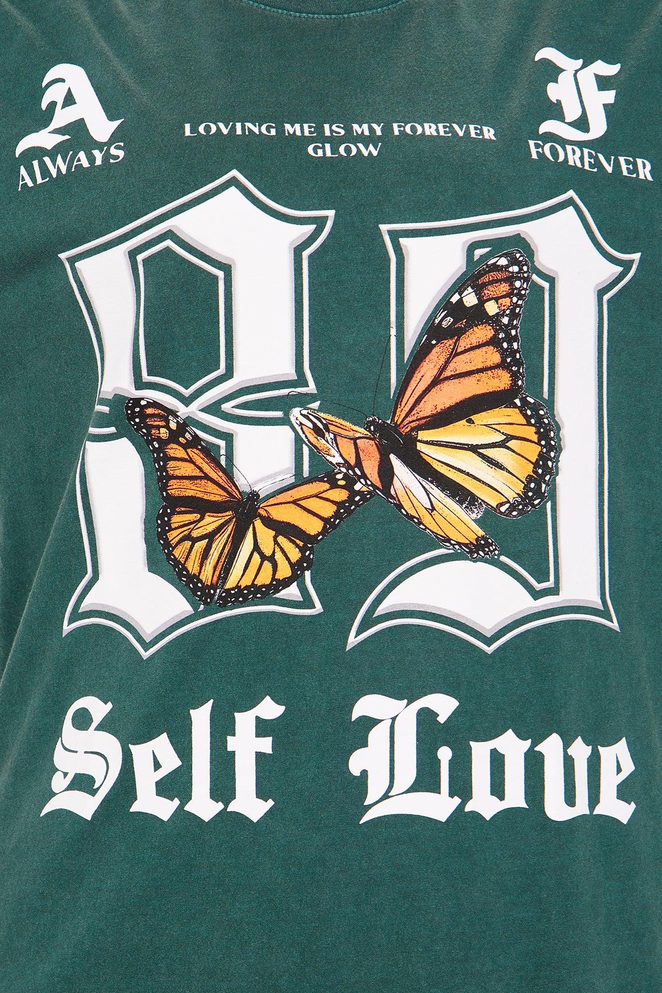 Self Love Butterfly Washed Oversized Tee - Green Product Image