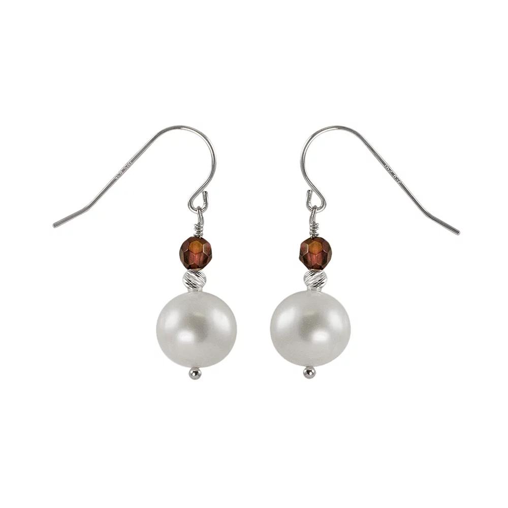 PearLustre by Imperial Sterling Silver Freshwater Cultured Pearl and Garnet Bead Drop Earrings, Women's Product Image