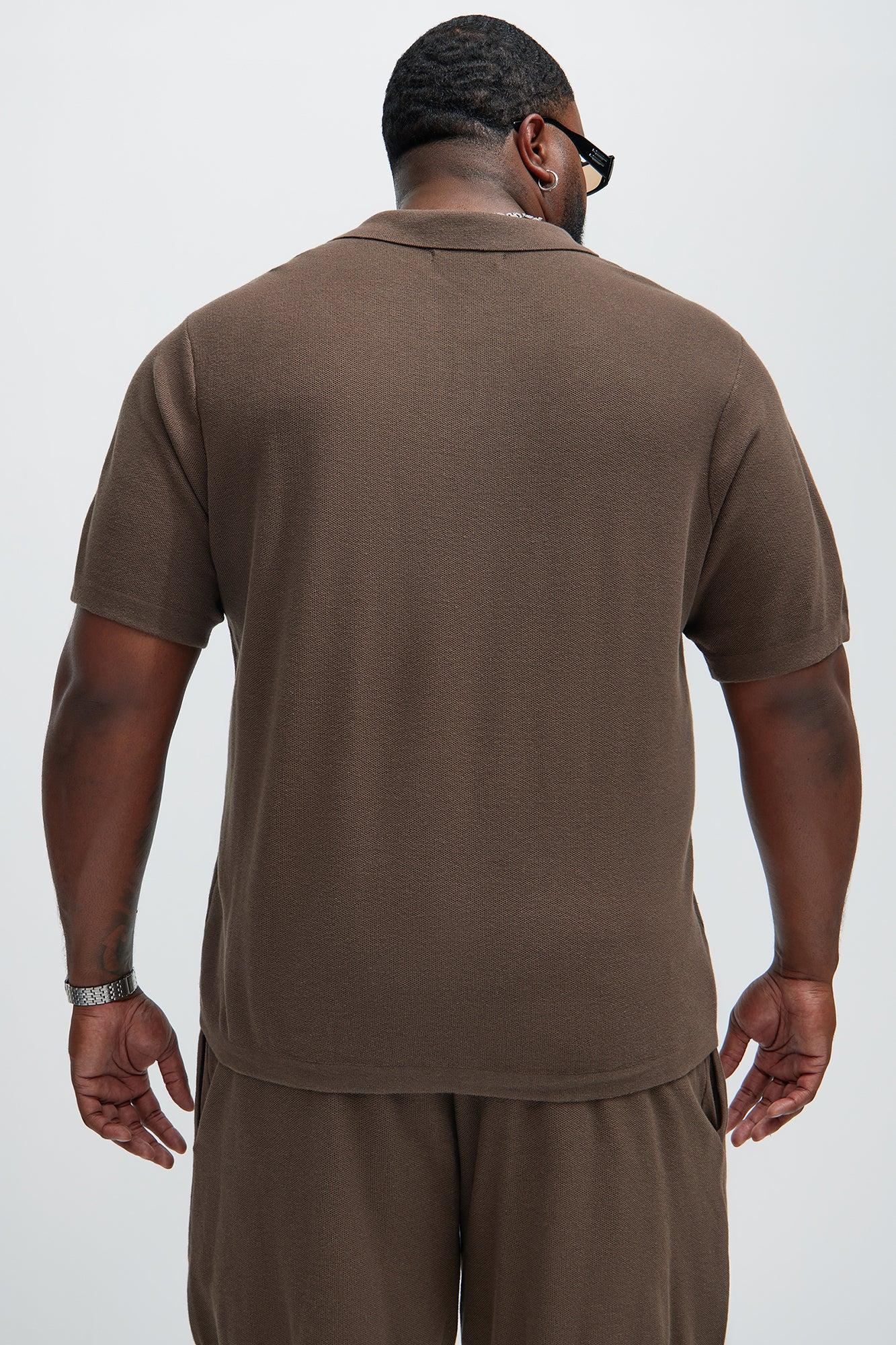 Chazin Textured Johnny Collar Shirt - Brown Product Image