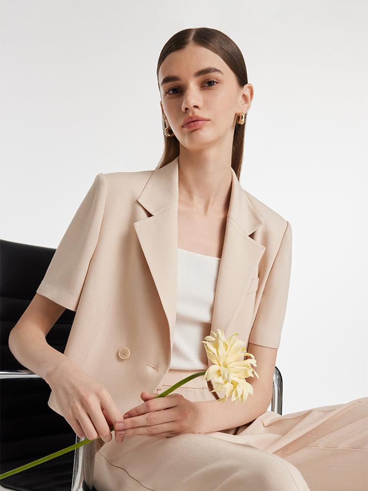 Acetate Short Sleeves Women Crop Blazer Product Image