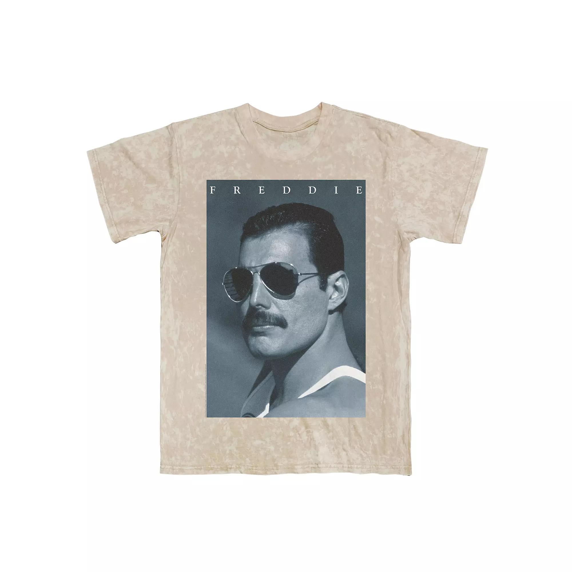 Men's Queen Freddie Mercury Blue Mineral Wash Graphic Tee, Size: Large, Natural Mineral Blue Product Image