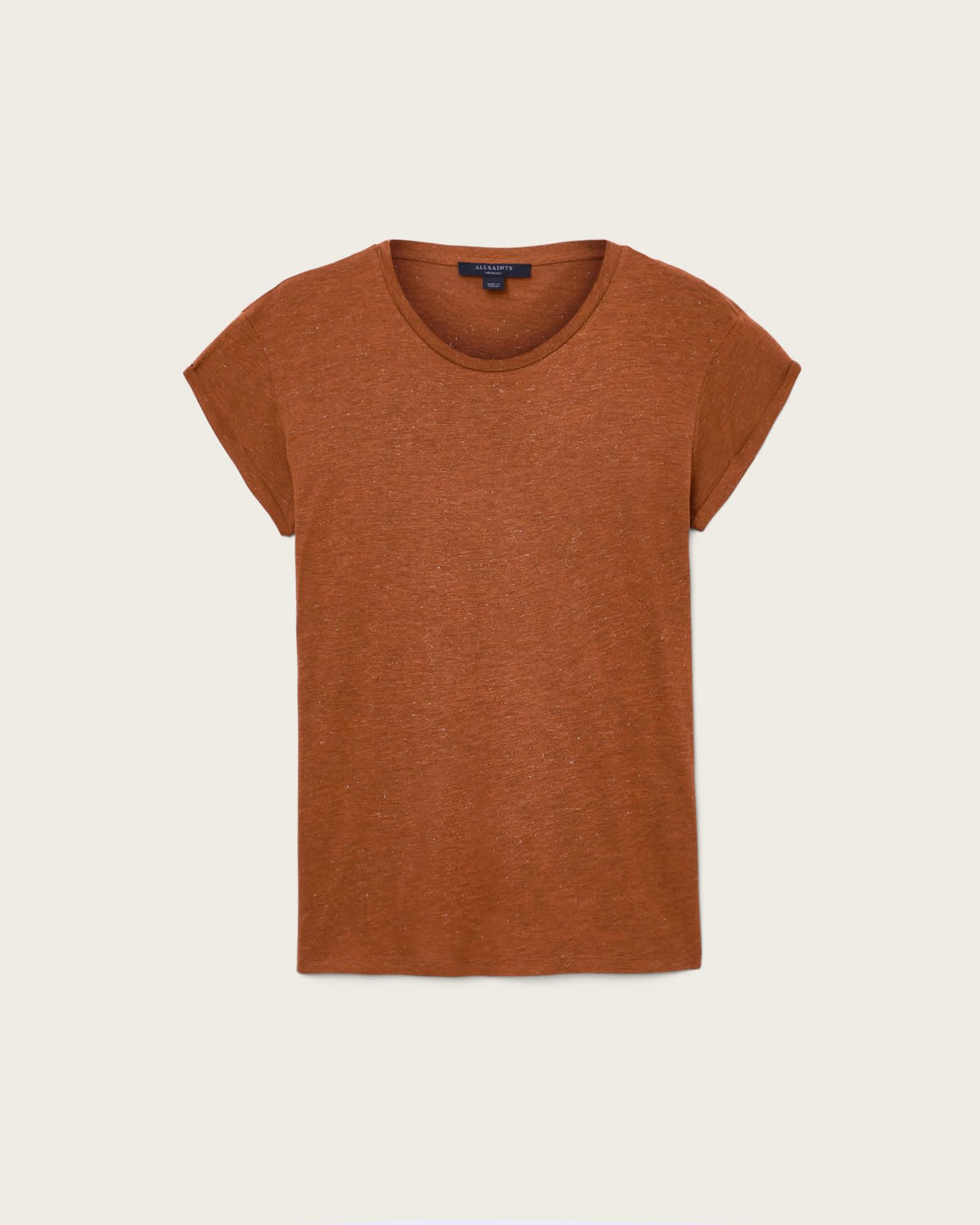Anna Short Sleeve Shimmer T-Shirt RUST BROWN | ALLSAINTS US Product Image