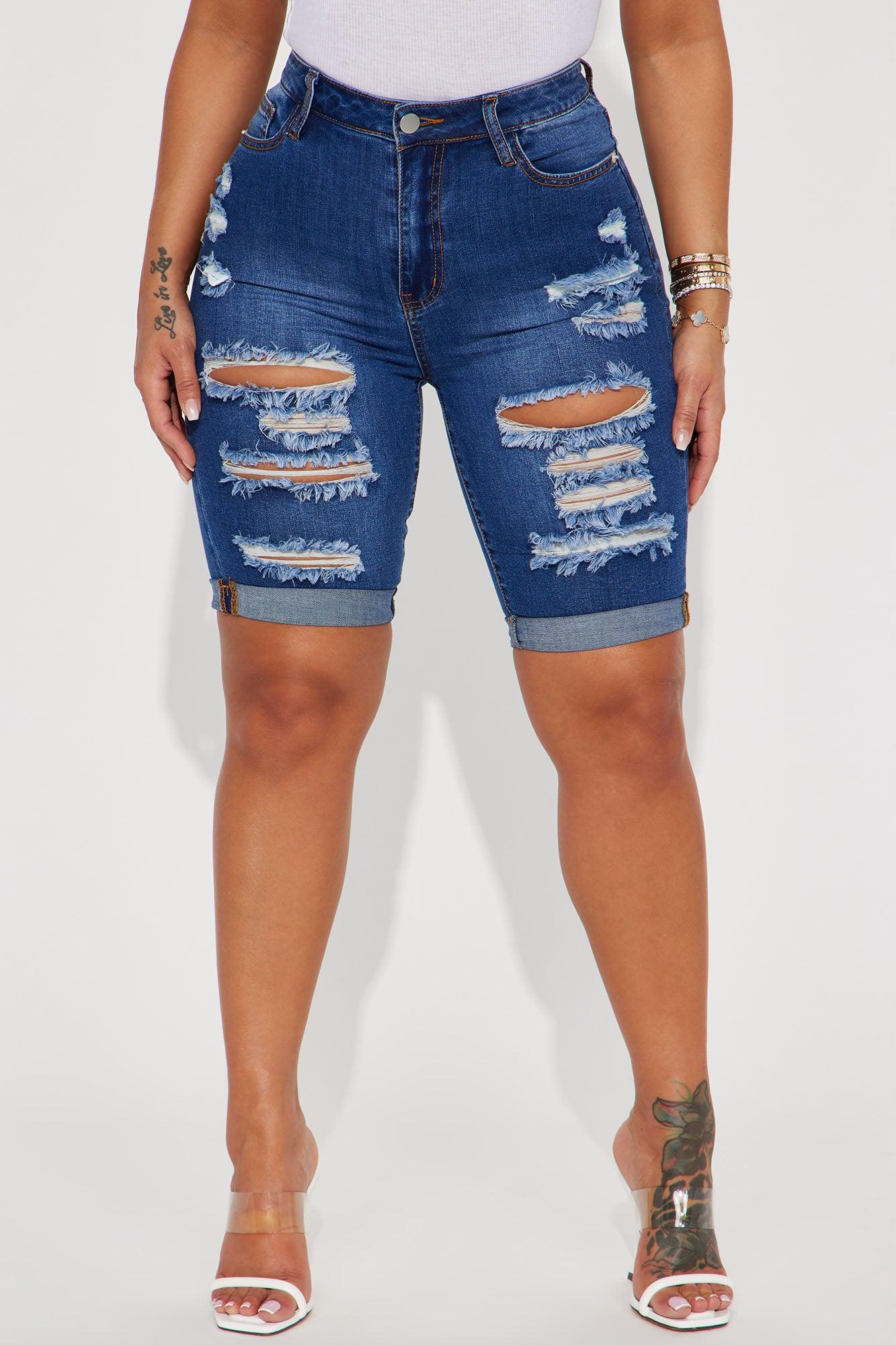 Acting Nice Stretch  Denim Bermuda Shorts - Dark Wash Product Image