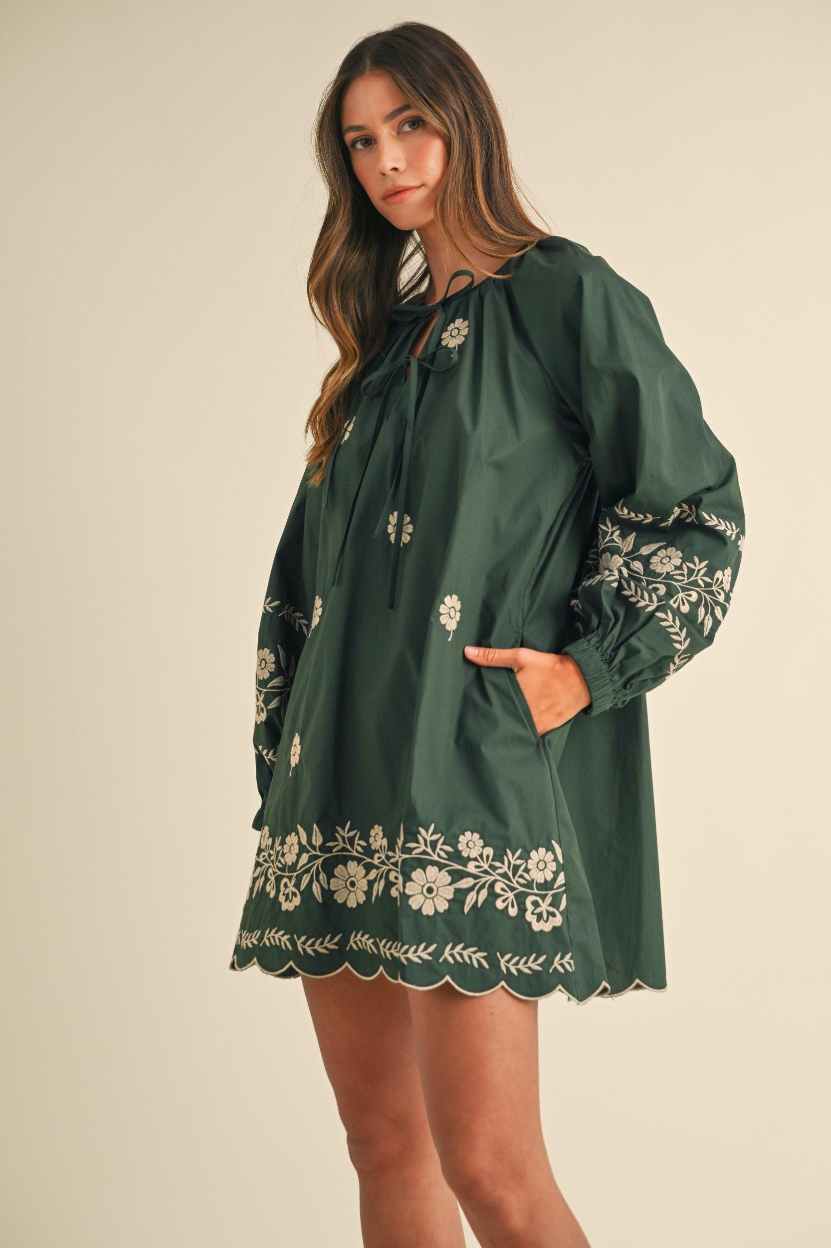 Embroidered Long Sleeves Shift Mini Dress Product Image