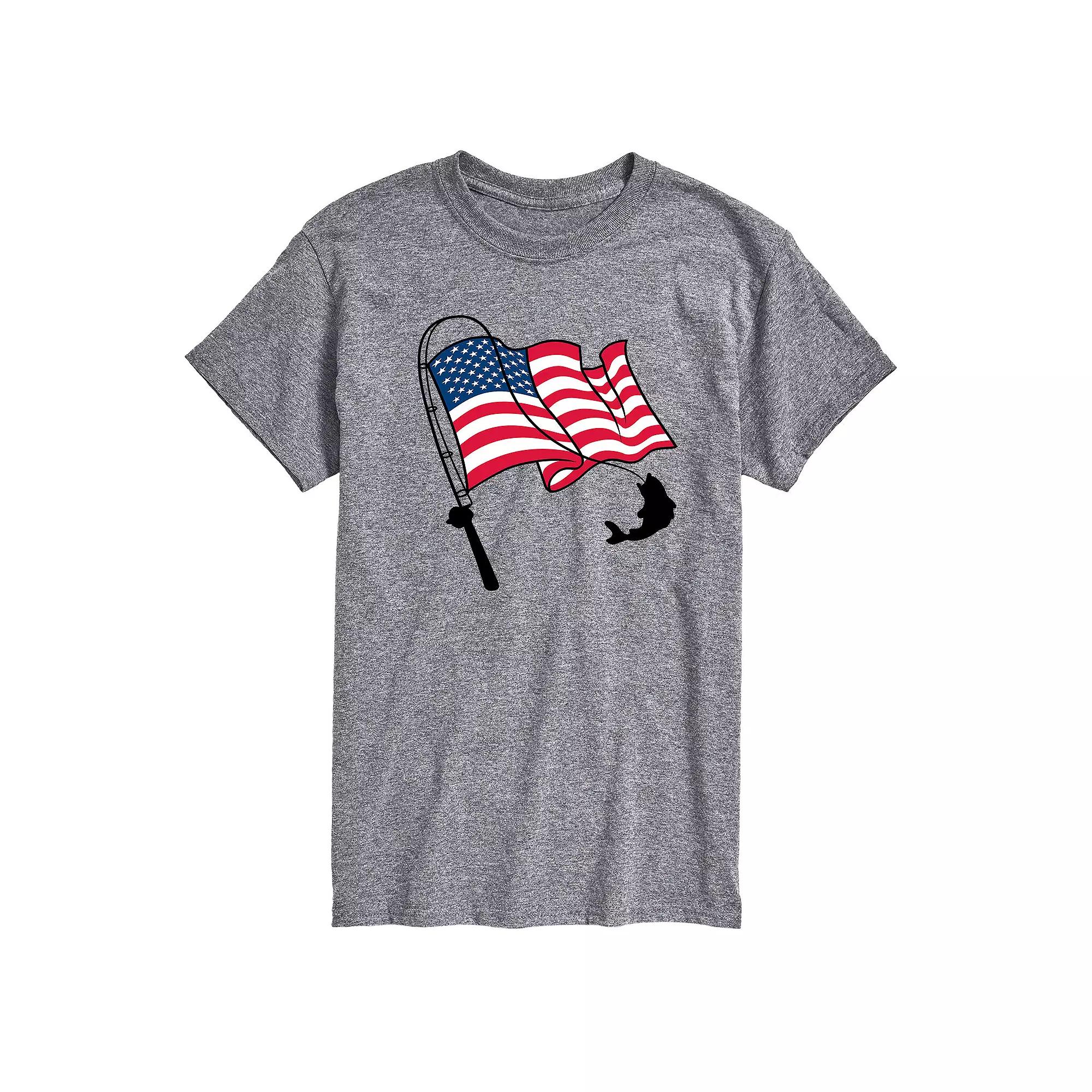 Men's Fishing Rod Flag Pole Graphic Tee,  Product Image