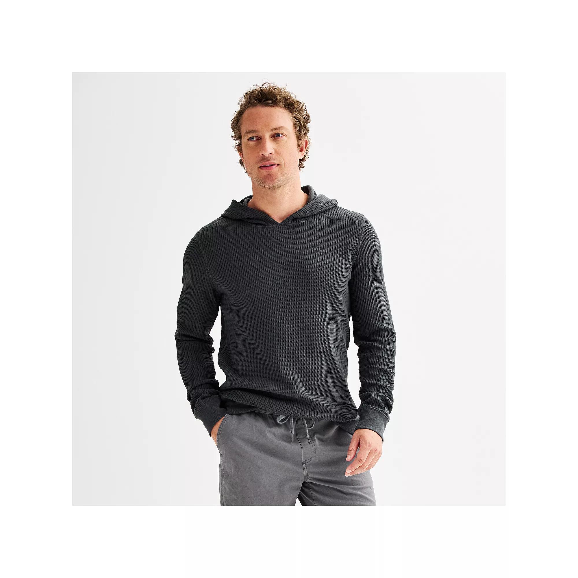 Men's Sonoma Goods For Life® The Essential Waffle Thermal Hoodie, Size: Small, Black Copy Product Image