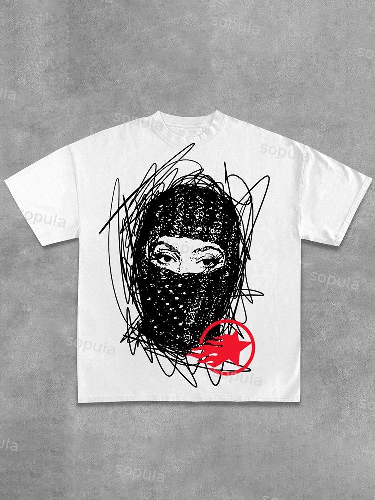 Gang Graffiti Mask Printed Cotton T-Shirt Product Image