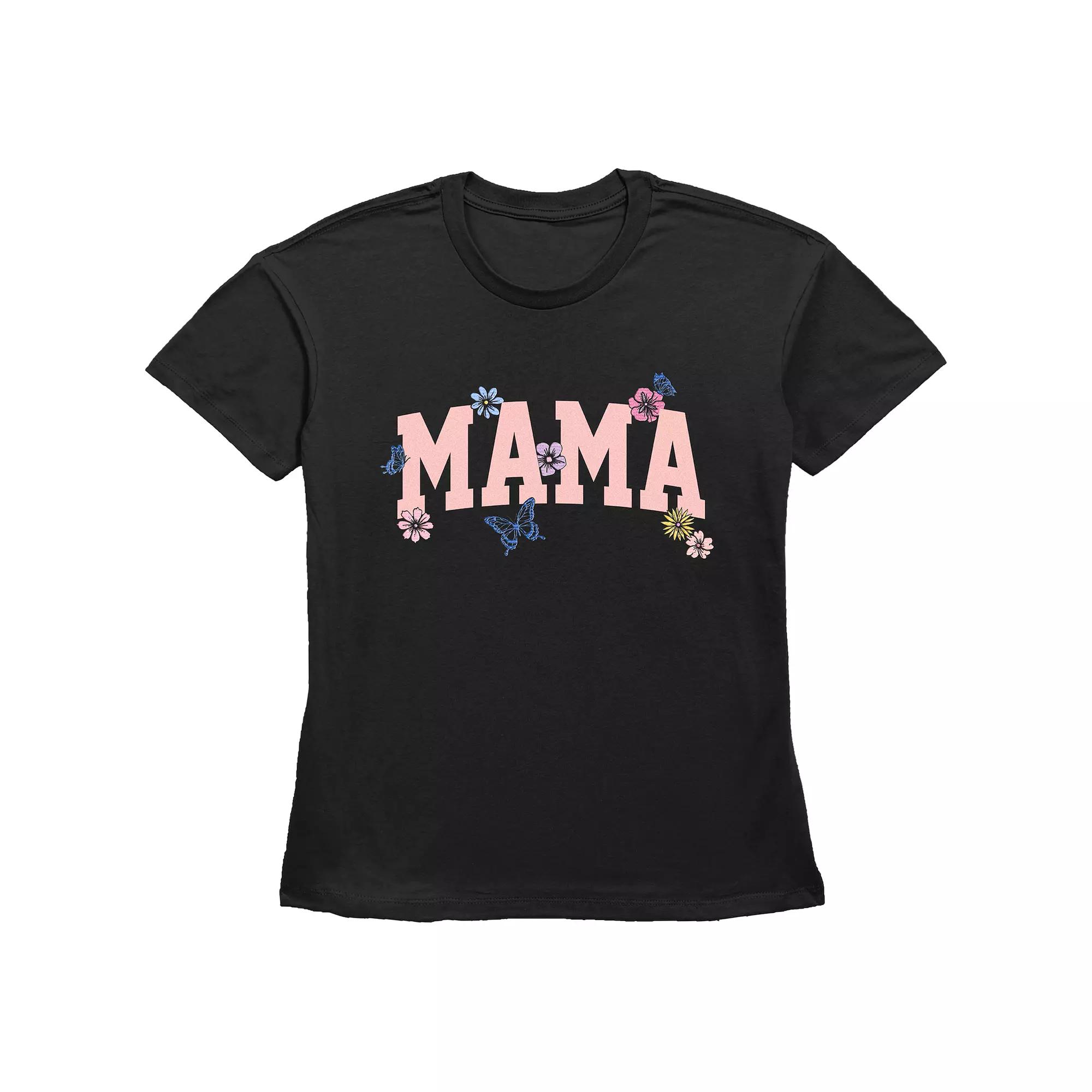 Women's Mama Flowers Basic Fit Graphic Tee, Size: Small, Grey Gray Product Image