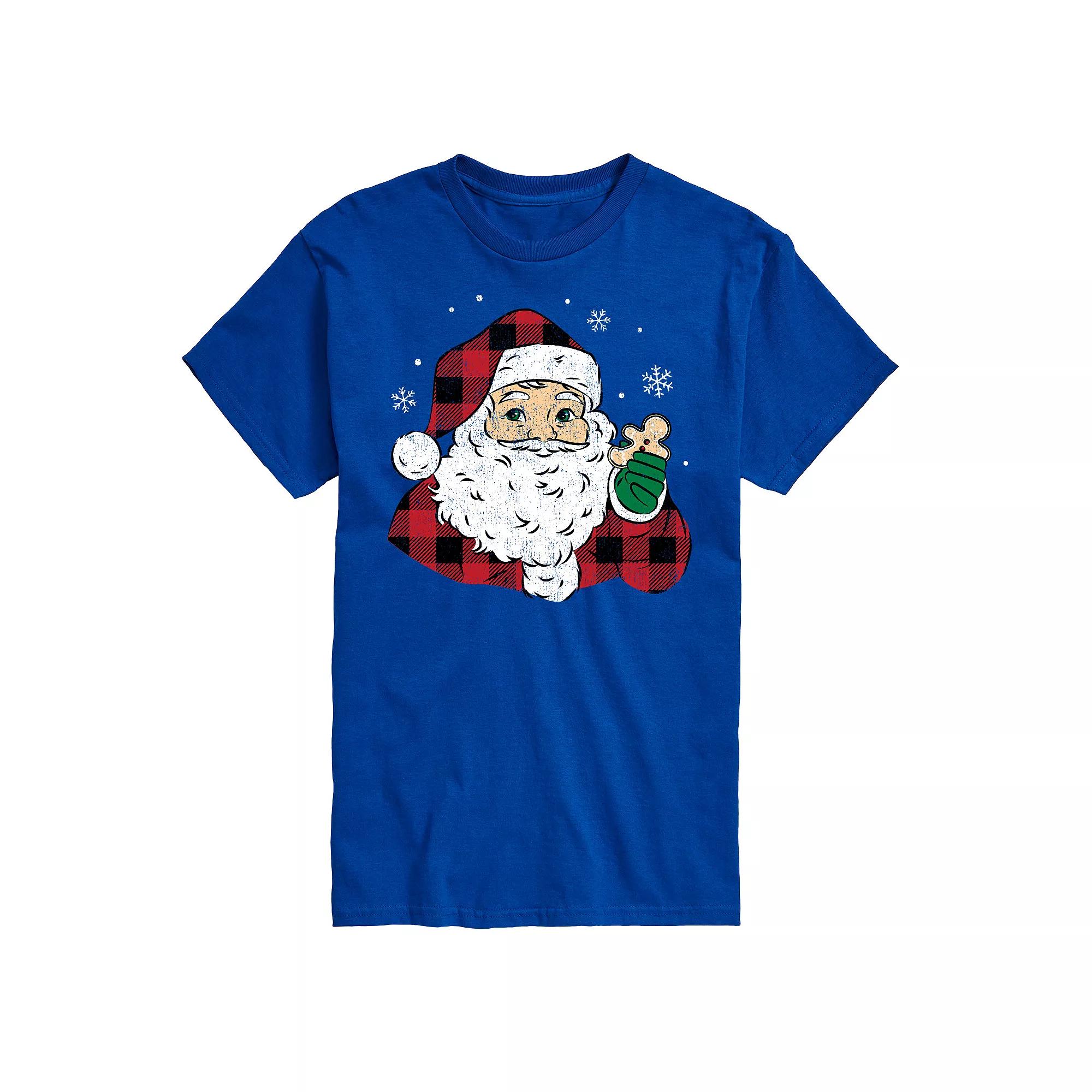 Men's Vintage Santa Plaid Cookie Graphic Tee,  Product Image