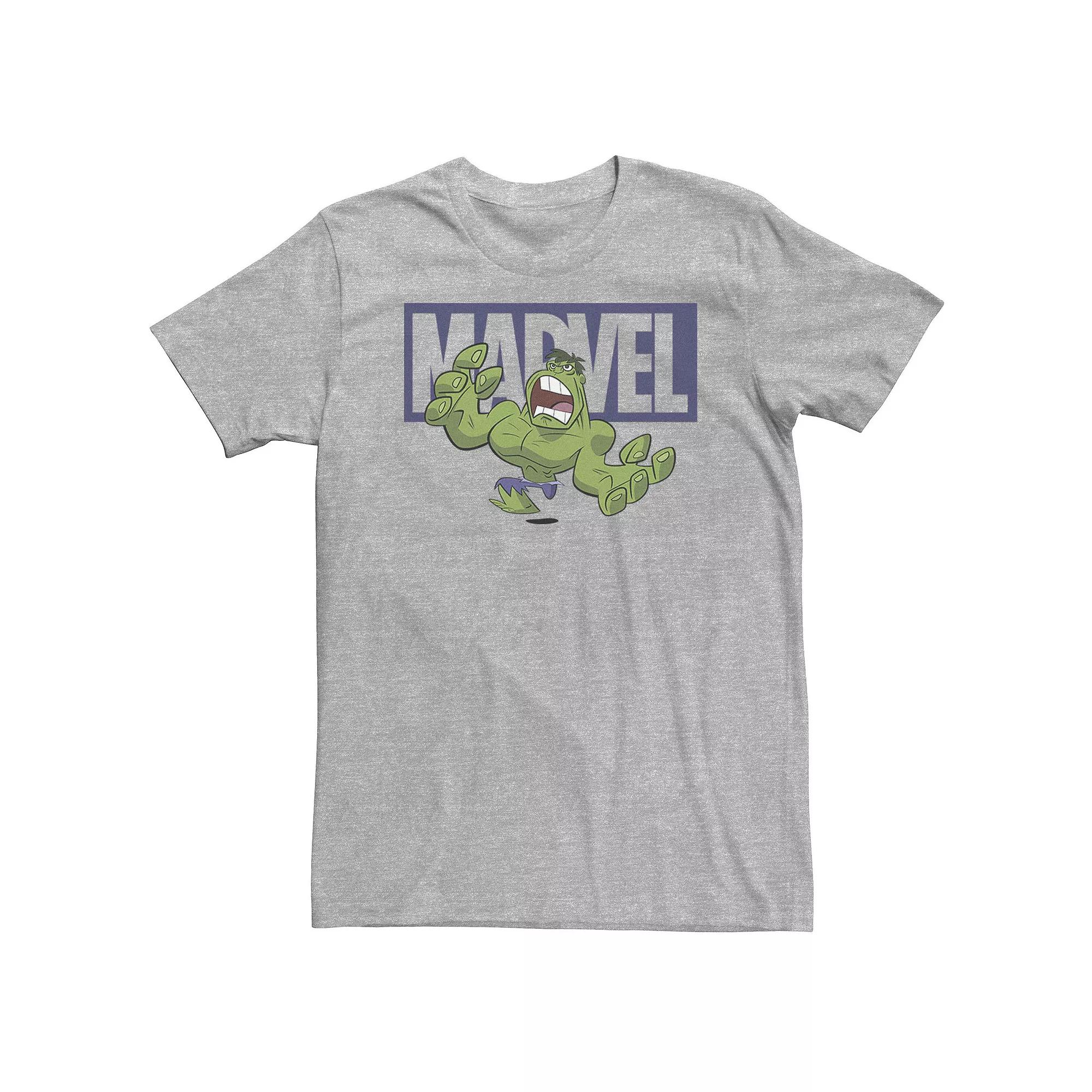 Big & Tall Marvel Hulk Chibi Action Pose Logo Outline Tee, Men's, Size: Large Tall, Athletic Grey Product Image