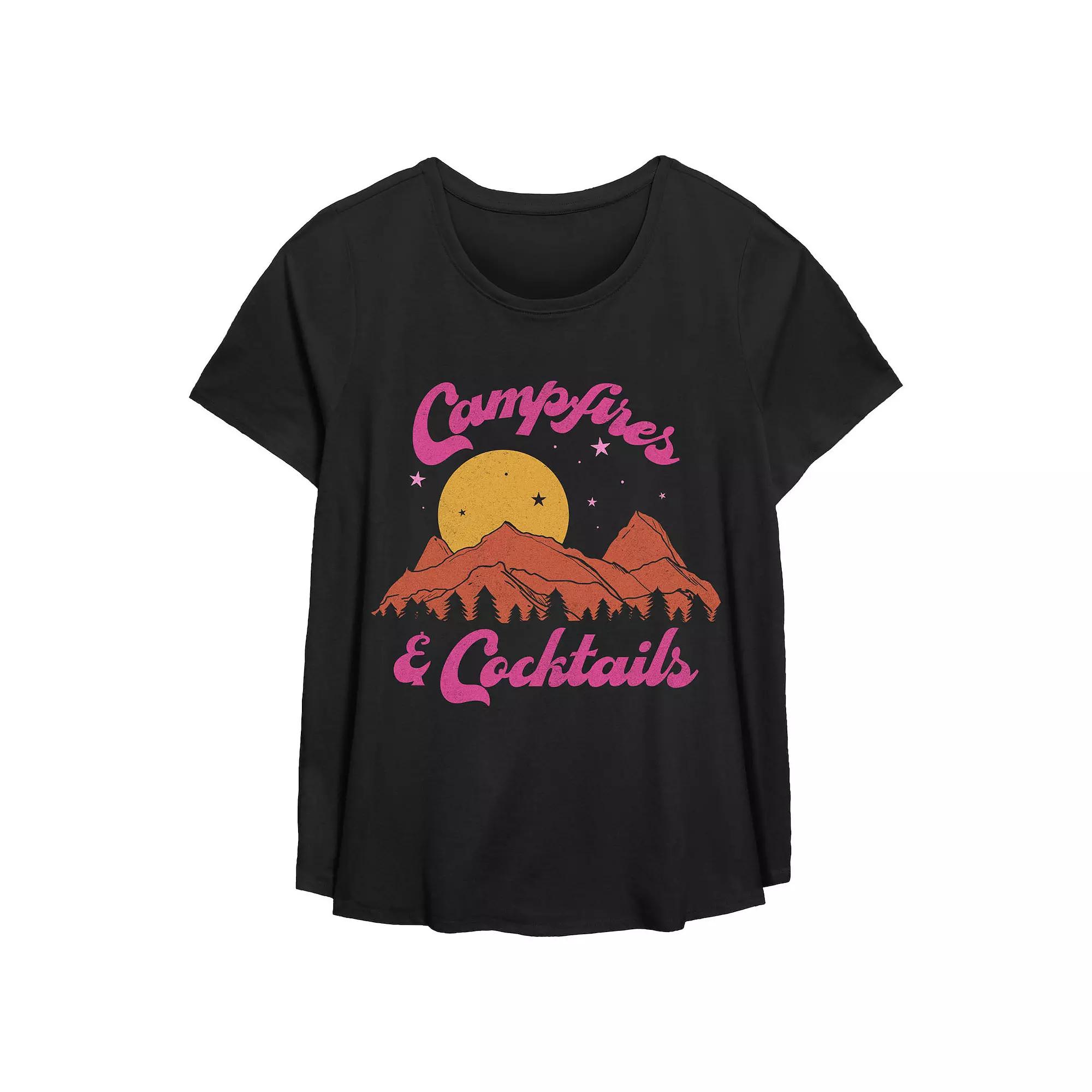 Juniors Campfires & Cocktails Scoop Neck Graphic Tee, Womens Product Image