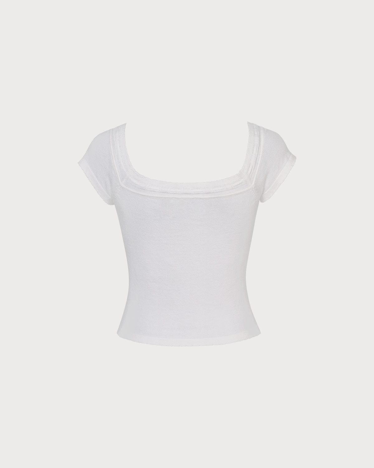 The White Scoop Neck Short Sleeve Knit Tee Product Image