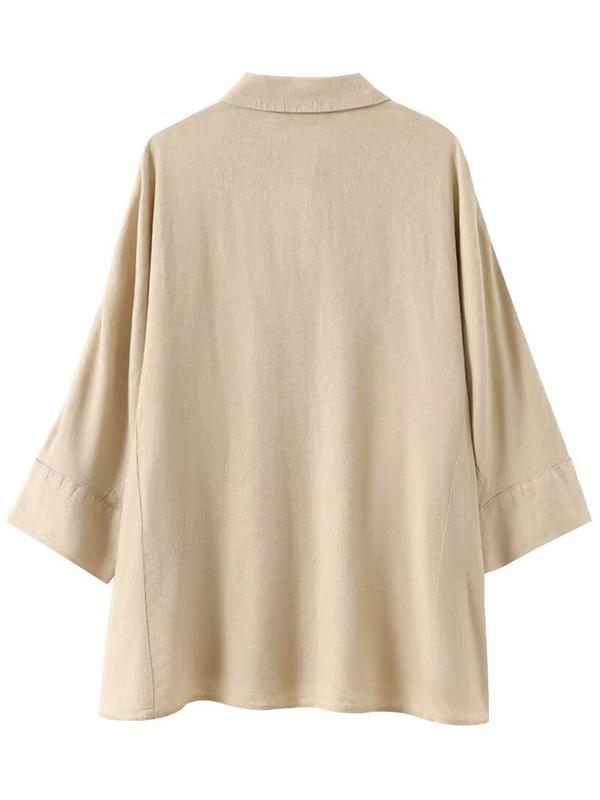 Loose Solid Color Split-Joint Split-Side Lapel Blouse + Elasticity Pleated Pants Trousers Two Pieces Set Product Image