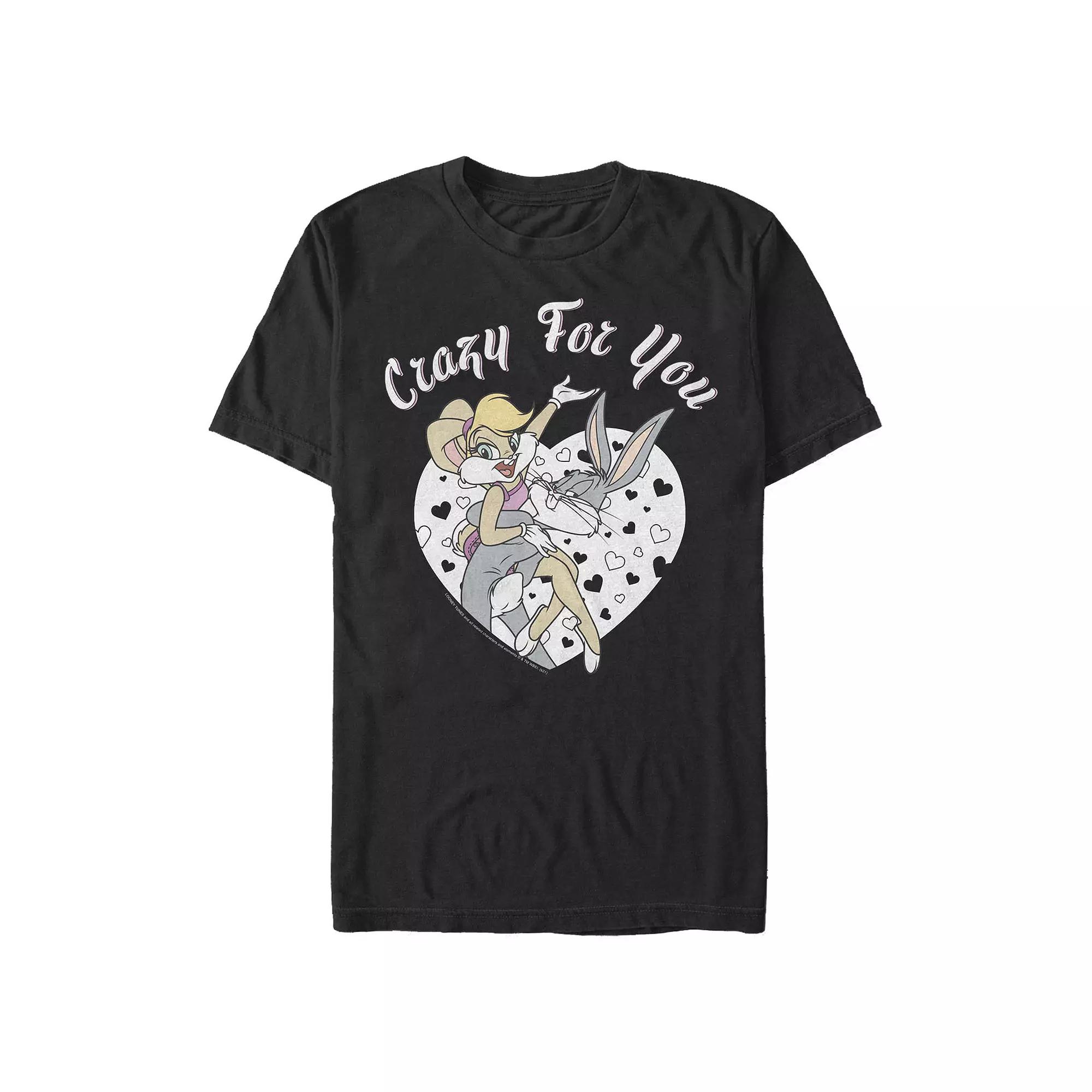 Men's Looney Tunes Bugs And Lola Crazy For You Heart Portrait Graphic Tee, Size: XXL, Black Product Image