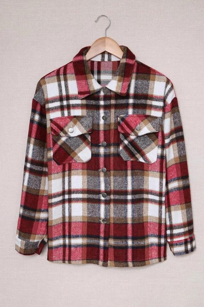 Plaid Print Pocketed Shacket Product Image