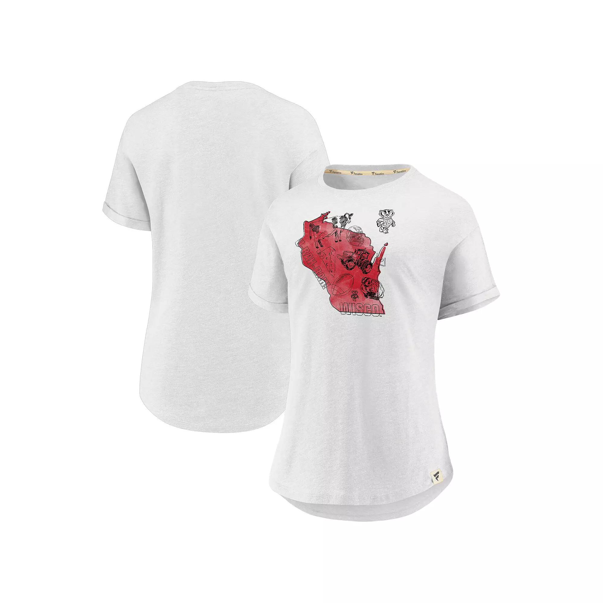 Women's Fanatics White Wisconsin Badgers True Classics Home State T-Shirt,  Product Image