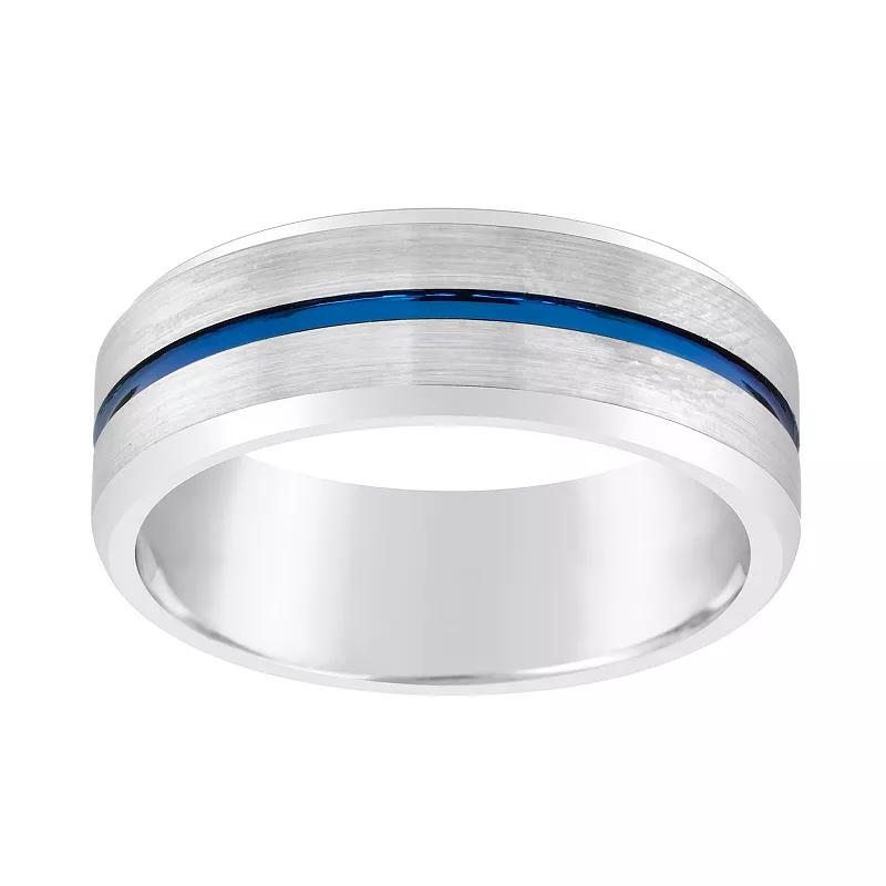 Mens 8mm Black & Blue Ion-Plated Tungsten Wedding Band Ring Tungsten Carbide Product Image