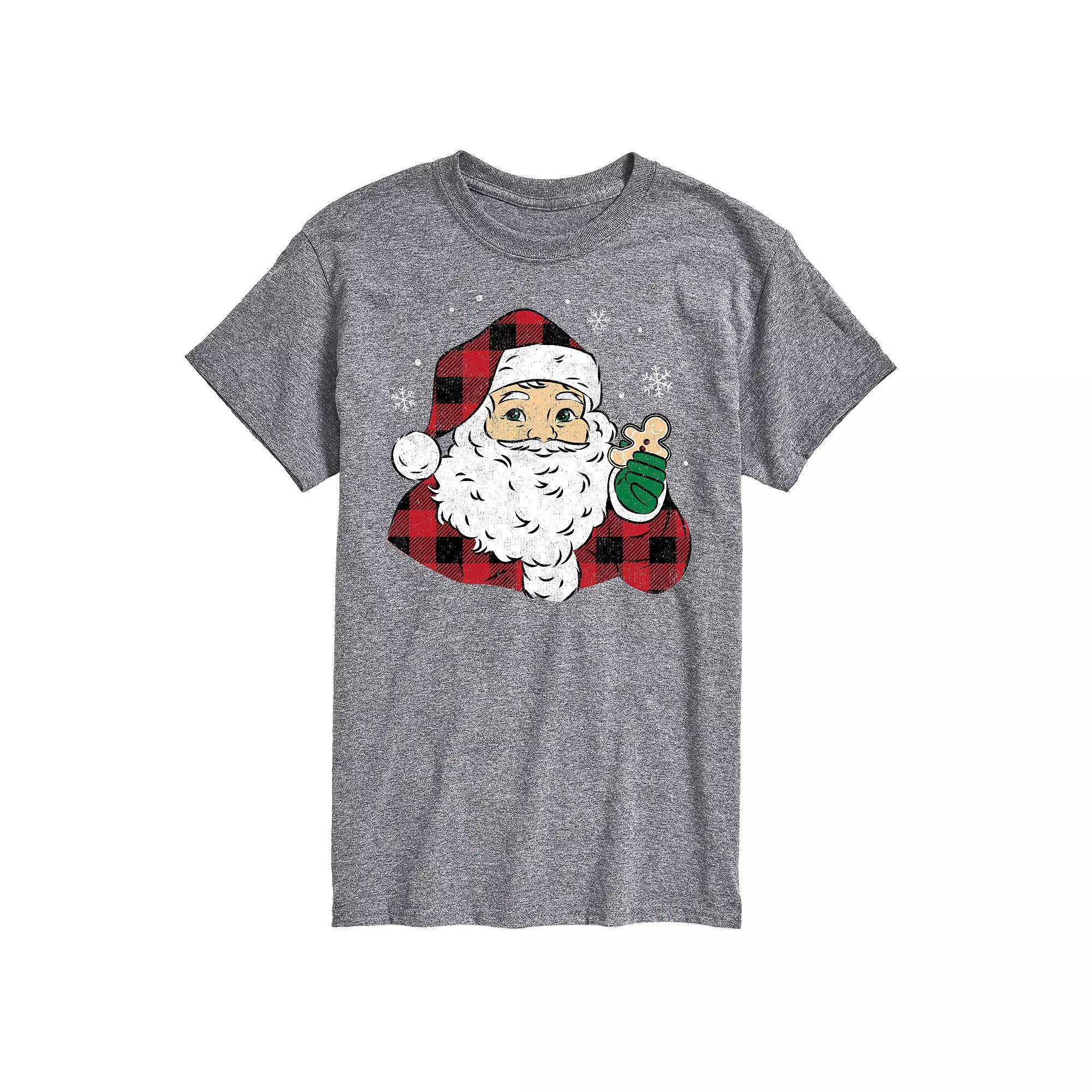 Men's Vintage Santa Plaid Cookie Graphic Tee,  Product Image