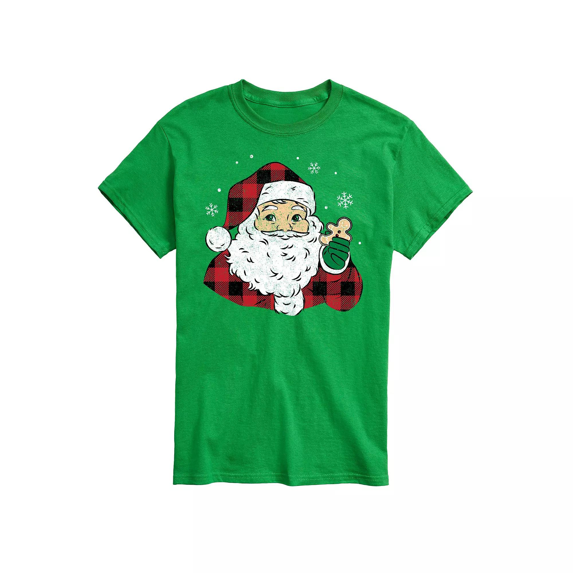 Men's Vintage Santa Plaid Cookie Graphic Tee,  Product Image