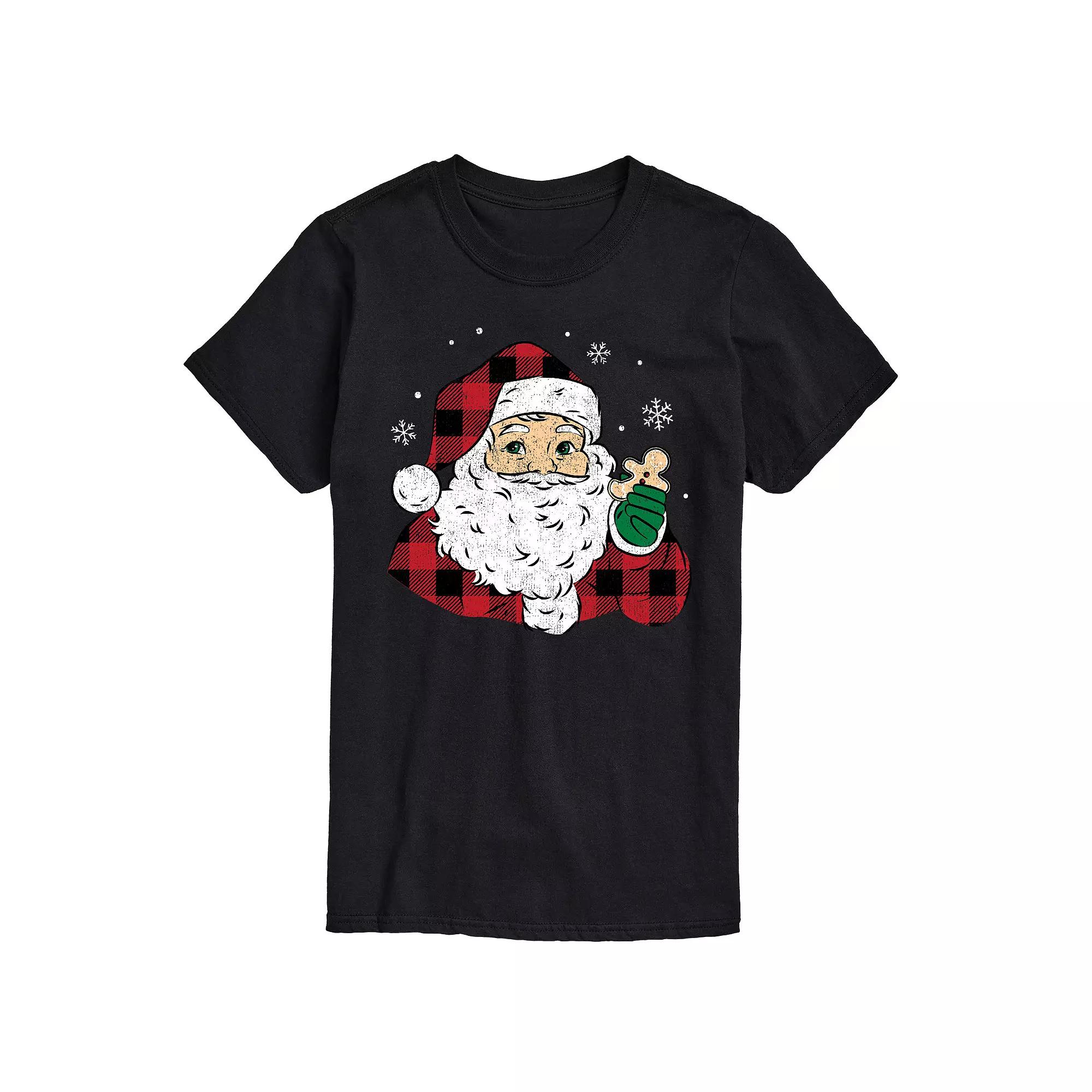 Men's Vintage Santa Plaid Cookie Graphic Tee,  Product Image