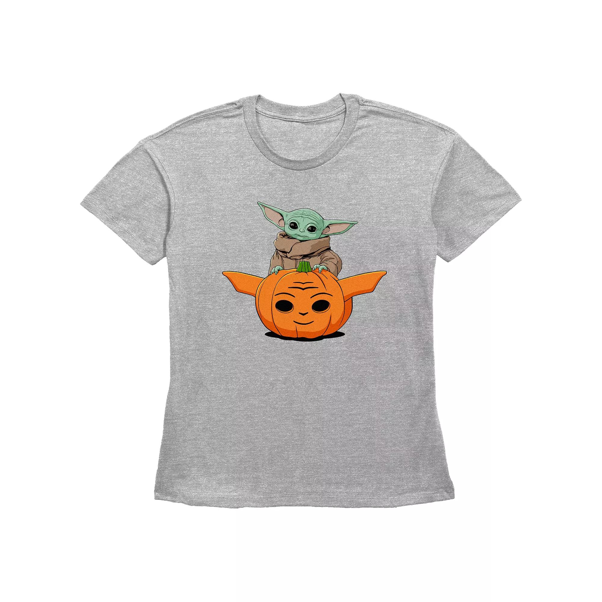 Women's Star Wars The Mandalorian Grogu Carved Pumpkin Graphic Tee, Size: XXL, Grey Gray Product Image