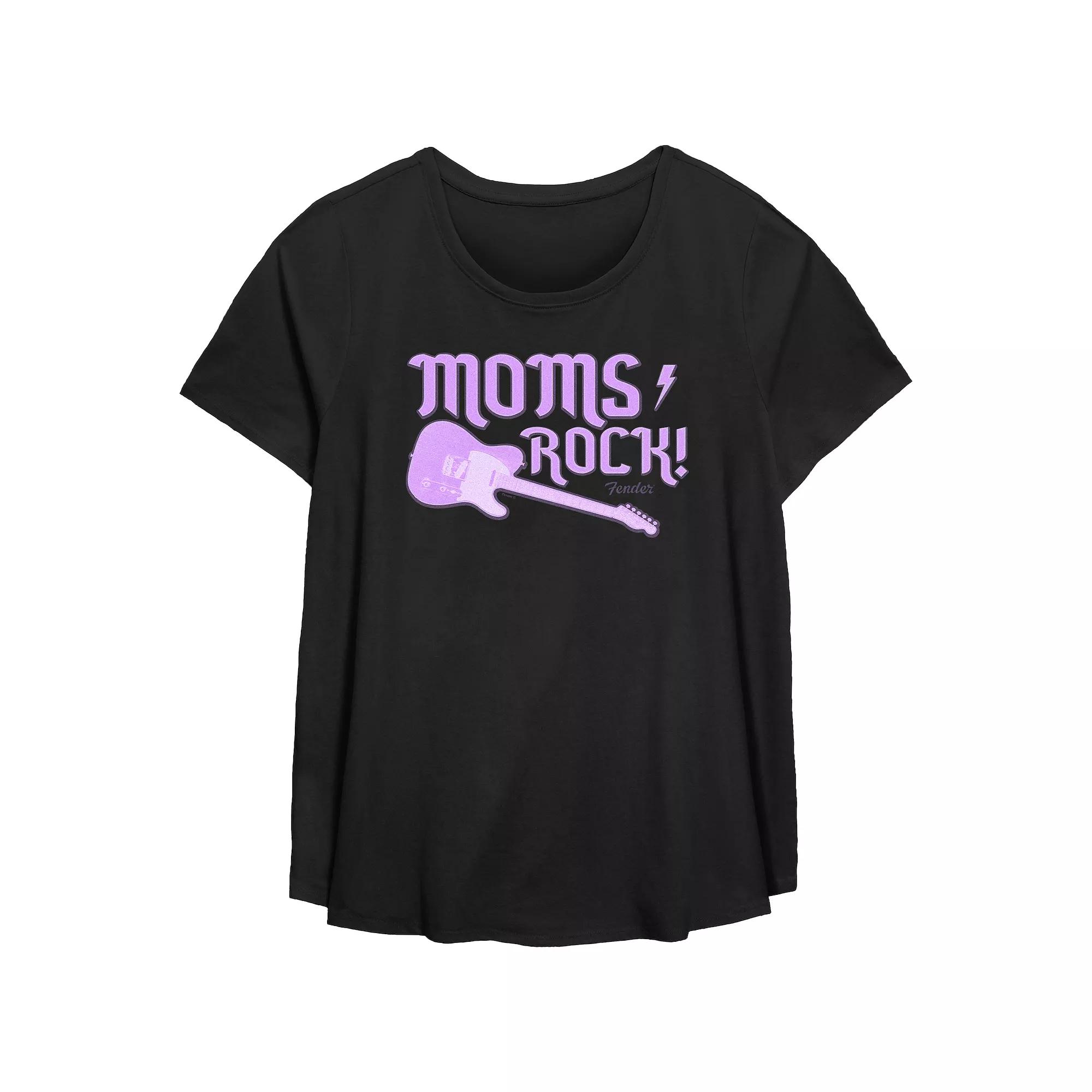 Plus Size Fender Moms Always Rock Scoop Hem Flowy Graphic Tee, Women's, Size: 3XL, Black Product Image