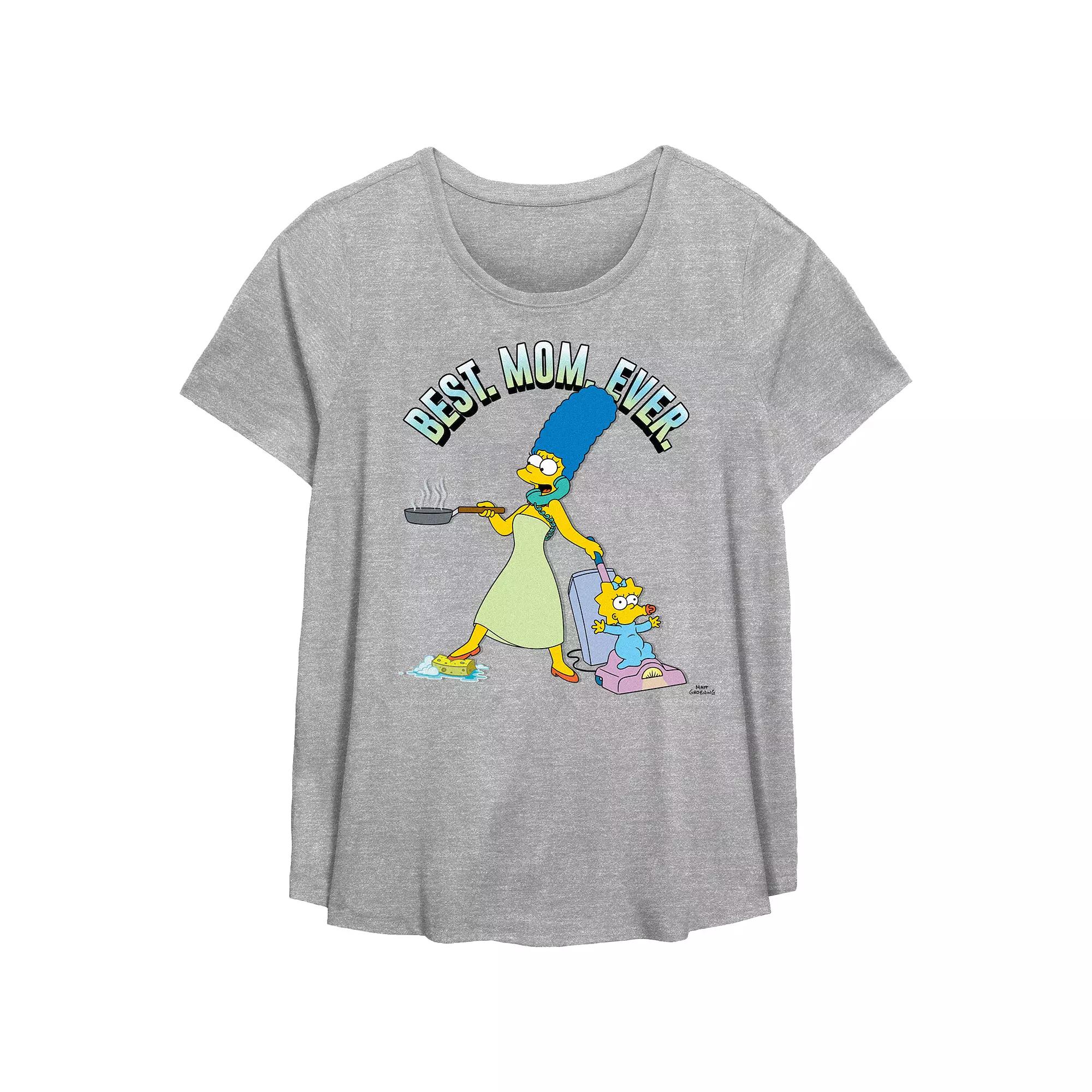 Plus Size The Simpsons Best Mom Ever Scoop Hem Flowy Graphic Tee, Women's, Size: 5XL, Green Product Image