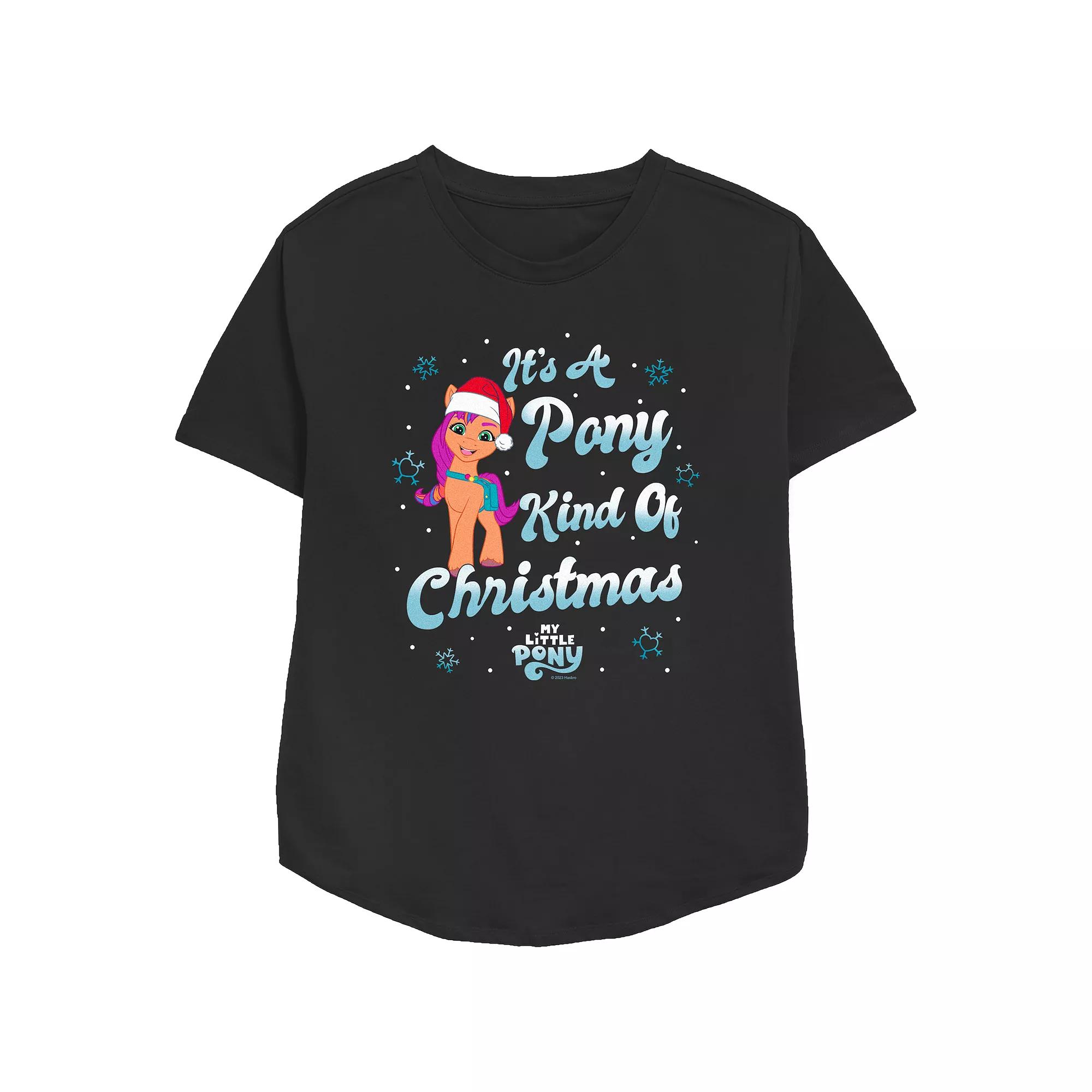 Women's My Little Pony Pinkie Pie It's A Pony Kind Of Christmas Relaxed Fit Graphic Tee, Size: XS, Black Product Image