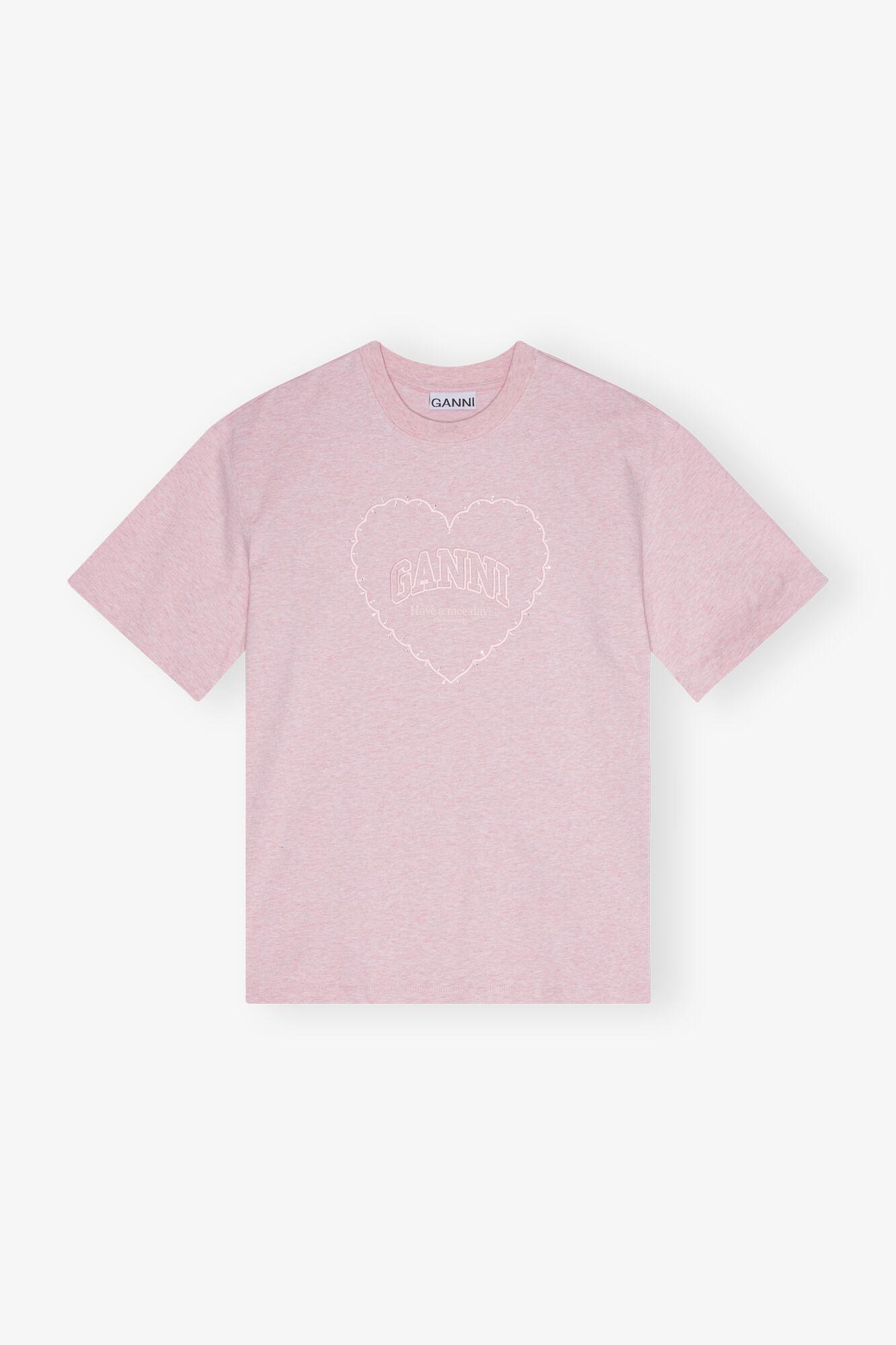 Pink Heavy Cotton Drop Shoulder Heart T-shirt Product Image