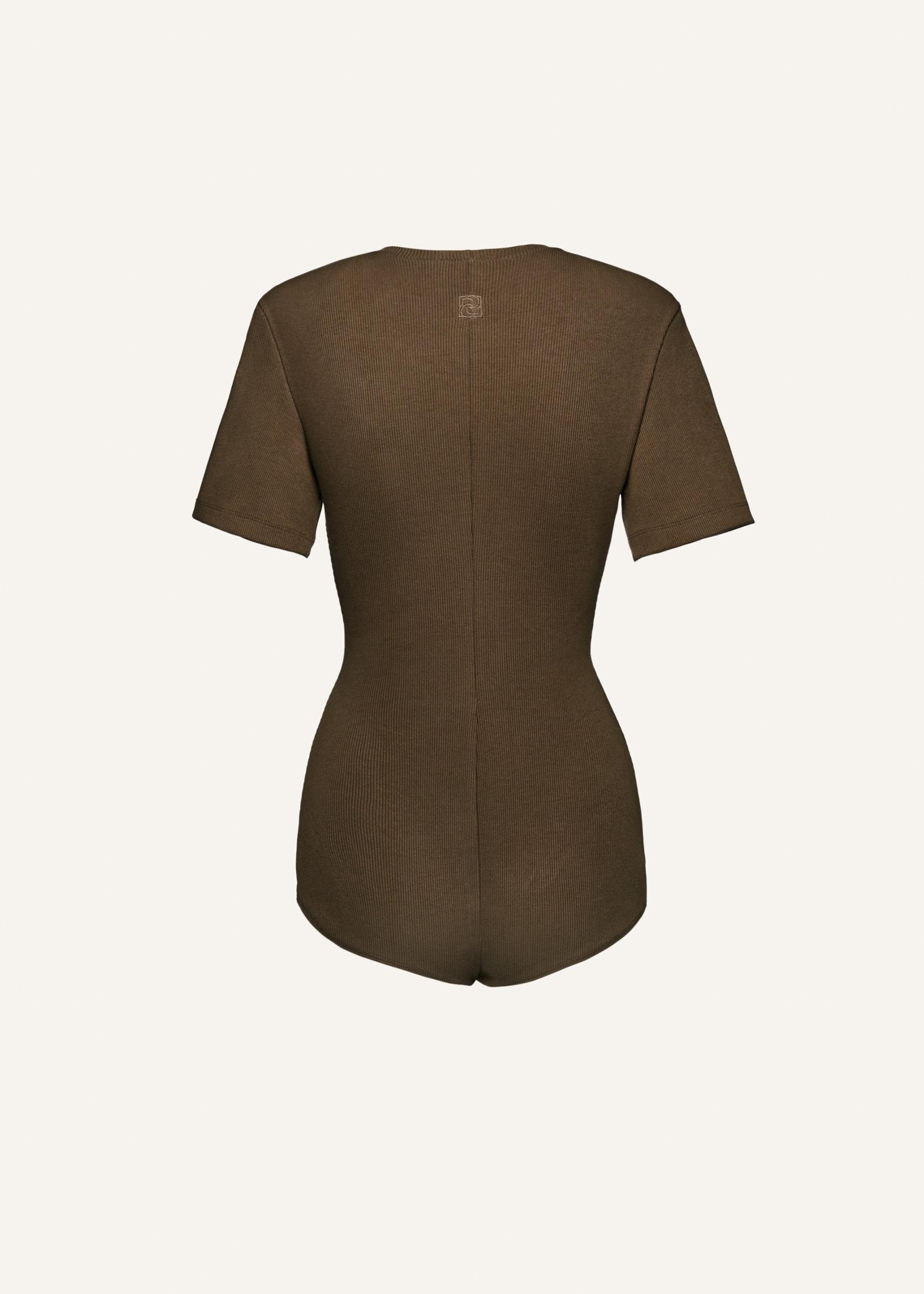 Ribbed short sleeve bodysuit in khaki Product Image