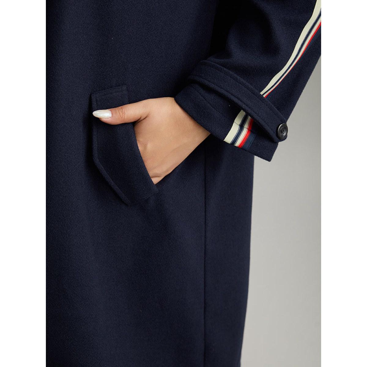 Plus Size Plain Lapel Collar Button Up Contrast Webbing Windbreaker Women Indigo Casual Patchwork Ladies Dailywear Winter Coats BloomChic 26/4X Product Image