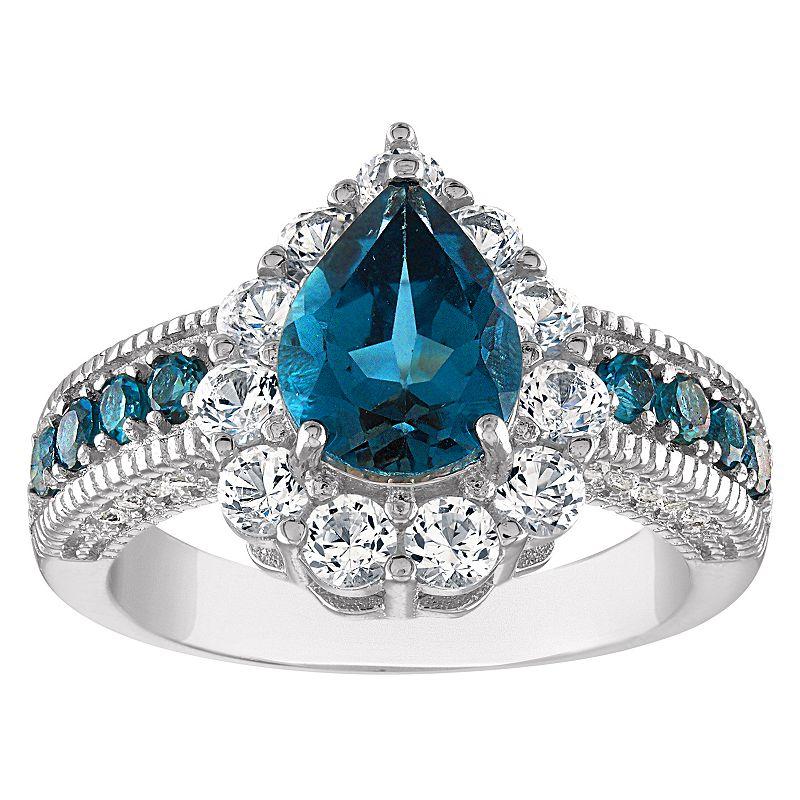 Designs by Gioelli Sterling Silver London Blue Topaz & Lab-Created White Sapphire Ring, Women's,  Product Image