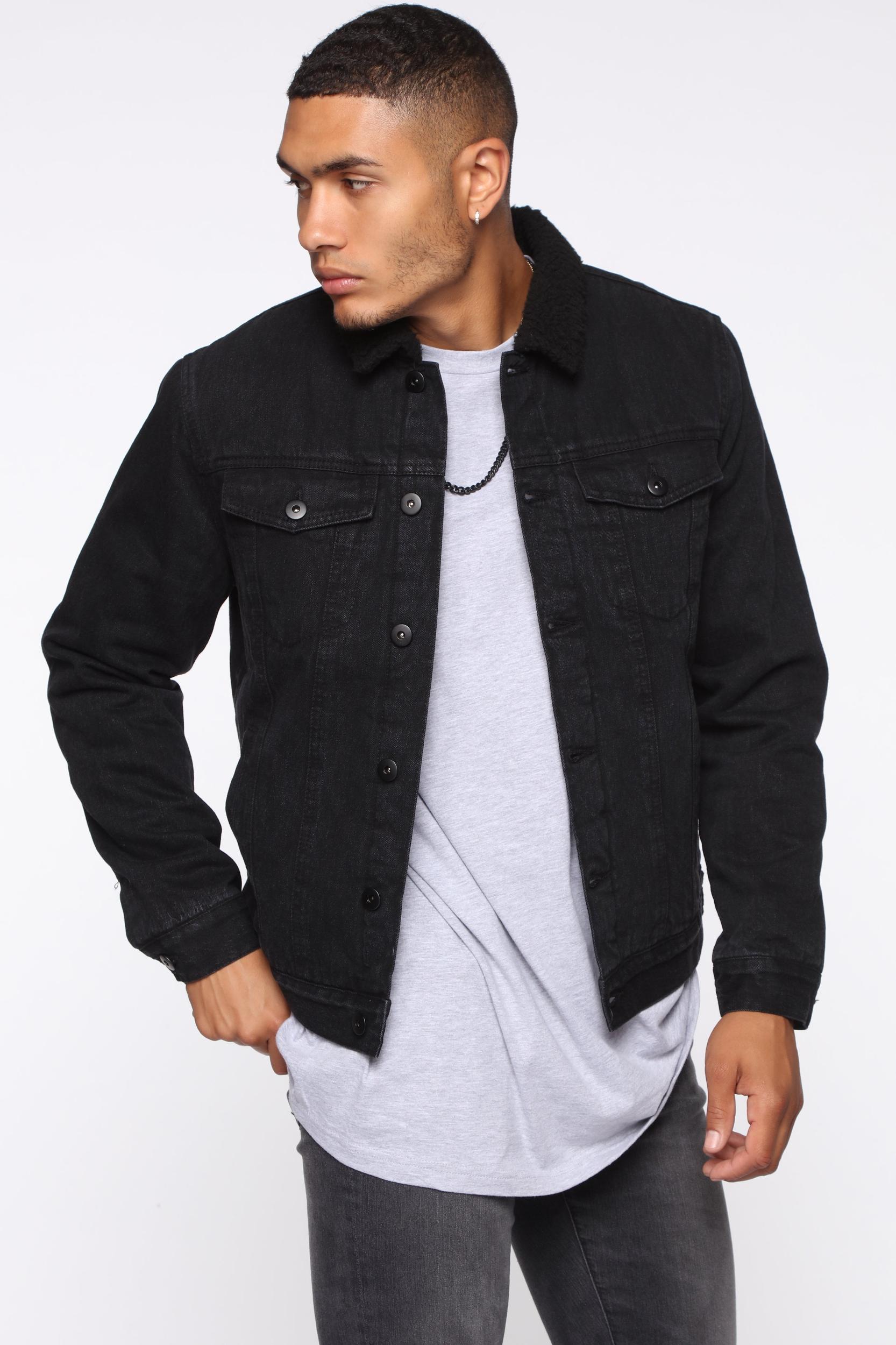 Sherpa Lined Denim Jacket - Black Product Image