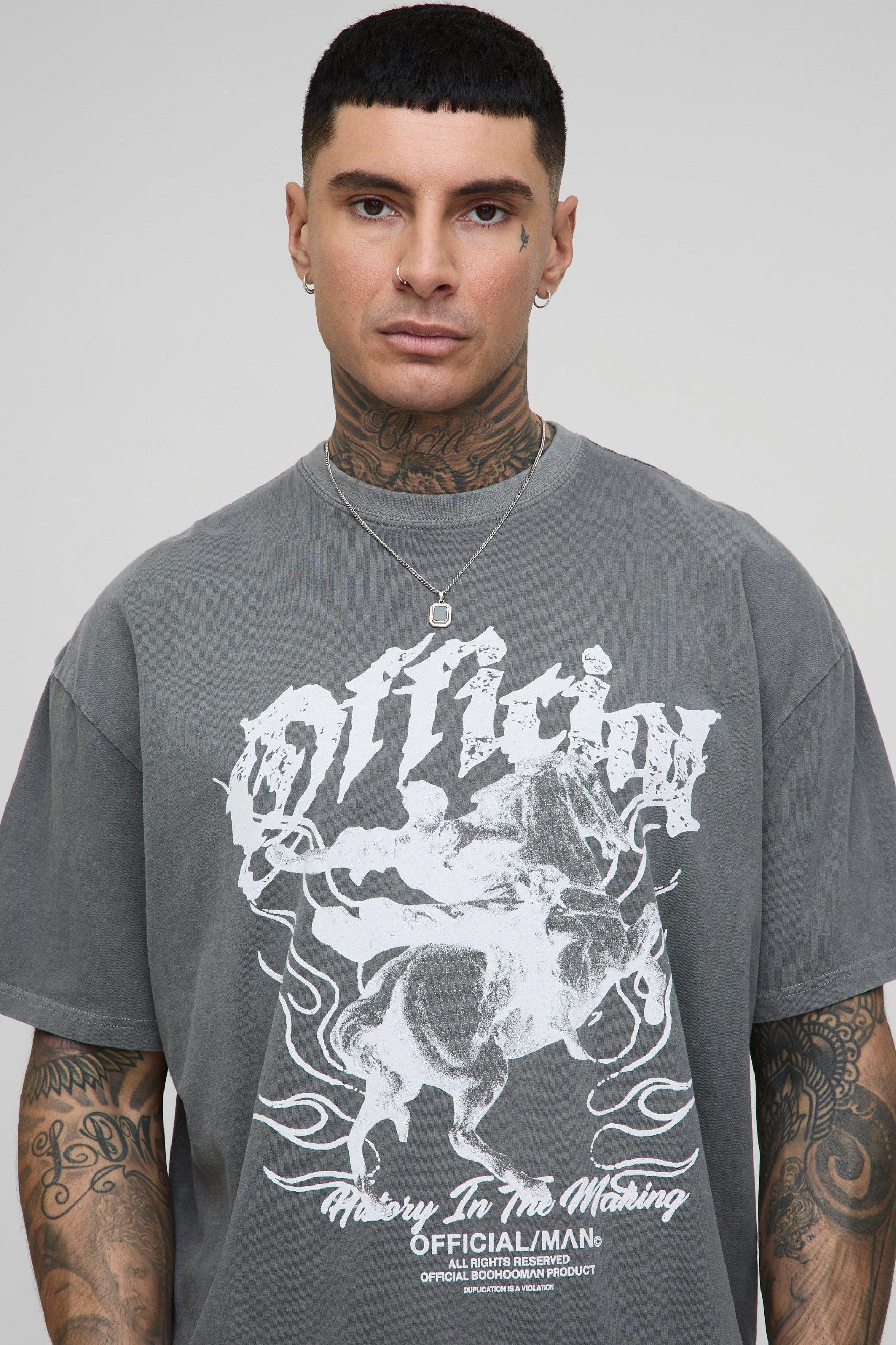 Tall Oversized Washed Renaissance Print T-Shirt | boohooMAN USA Product Image