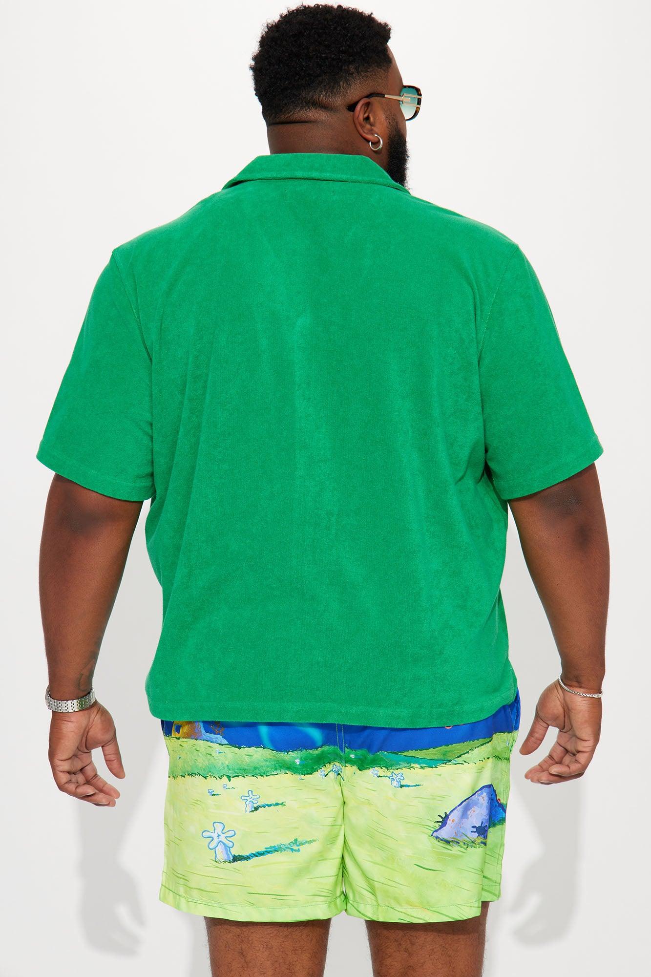Dipped Terry Short Sleeve Cuban Shirt - Green Product Image