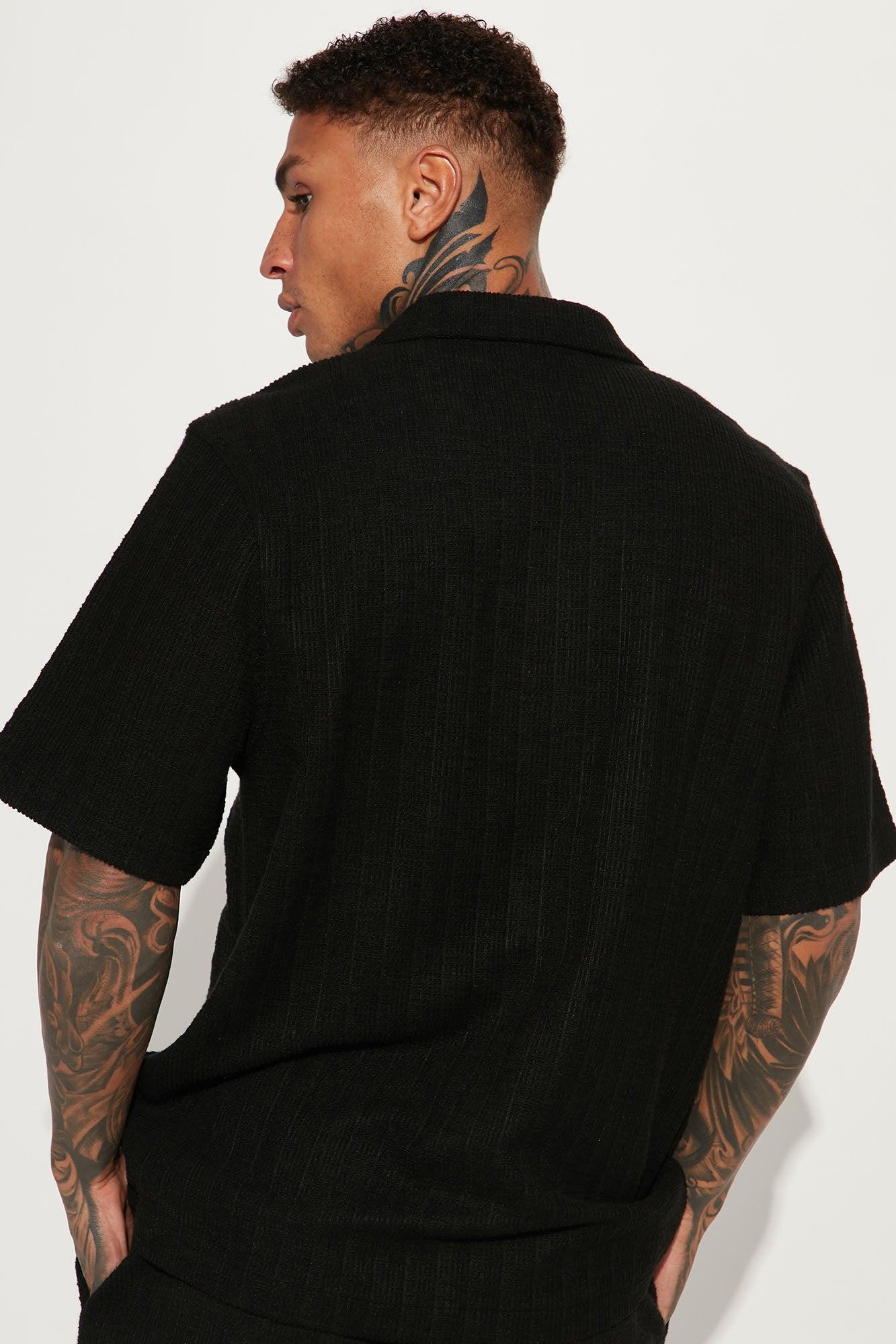 Dean Textured Short Sleeve Button Up Shirt - Black Product Image